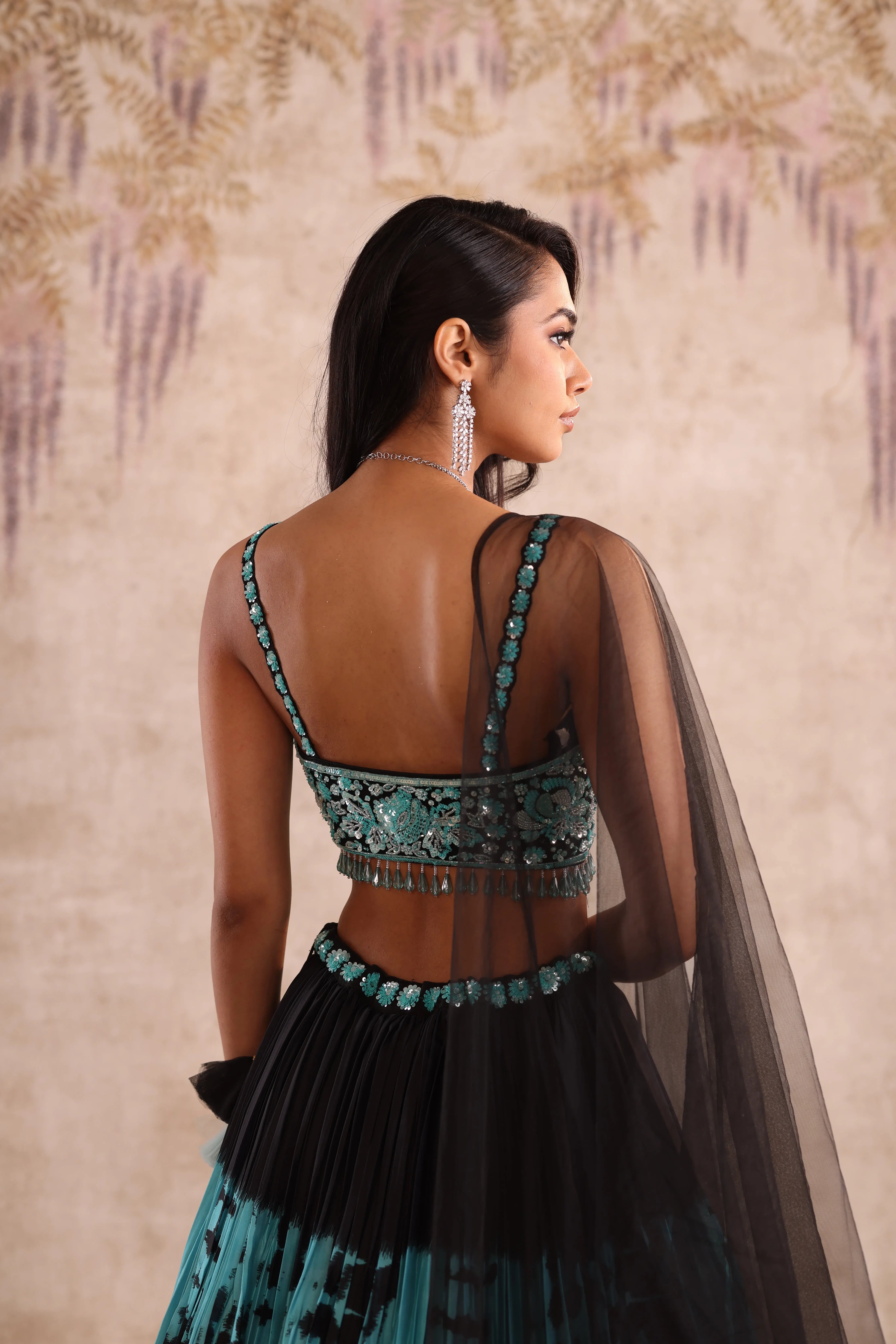 Blue & Black Tie-Dye Festive Lehenga