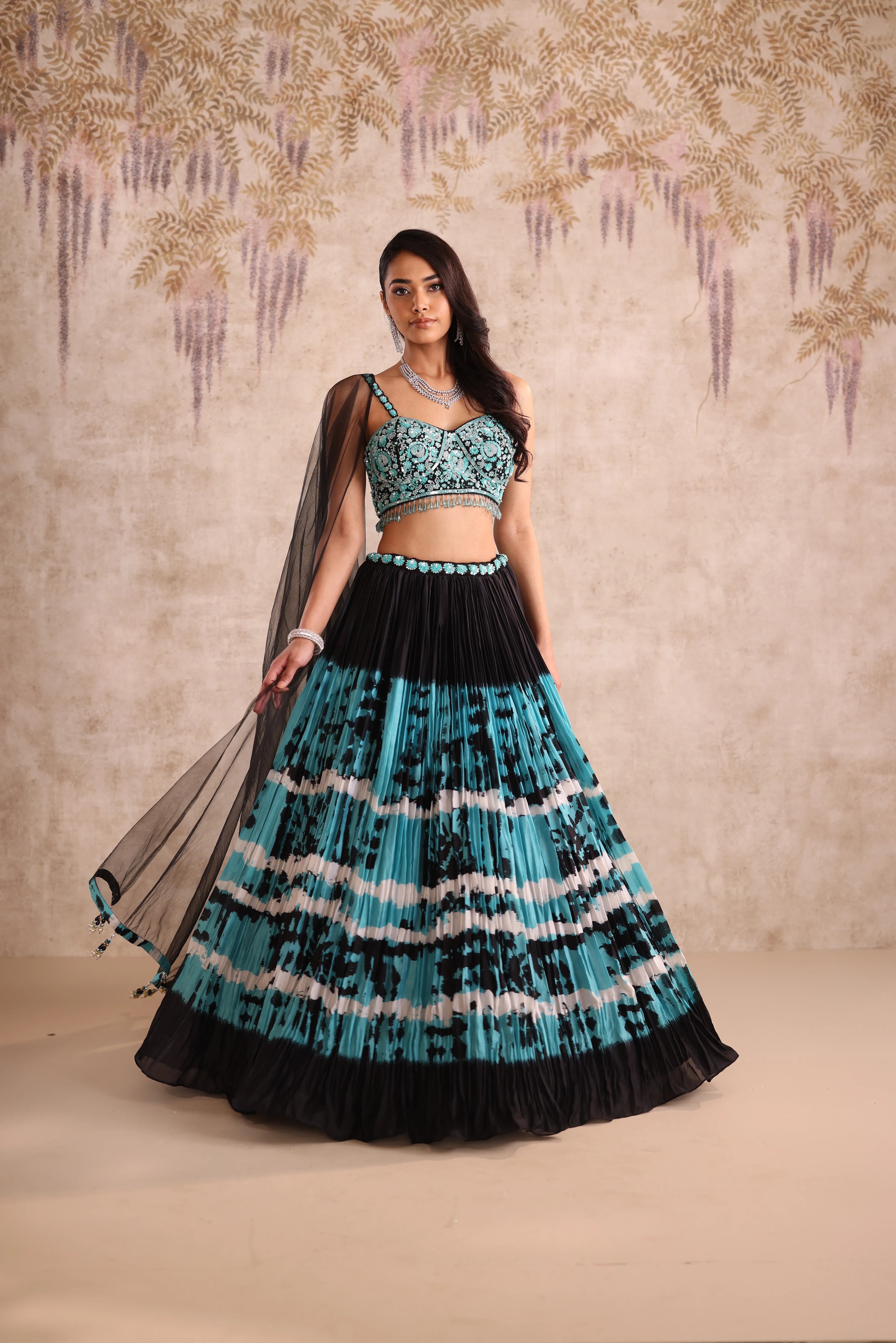 Blue & Black Tie-Dye Festive Lehenga