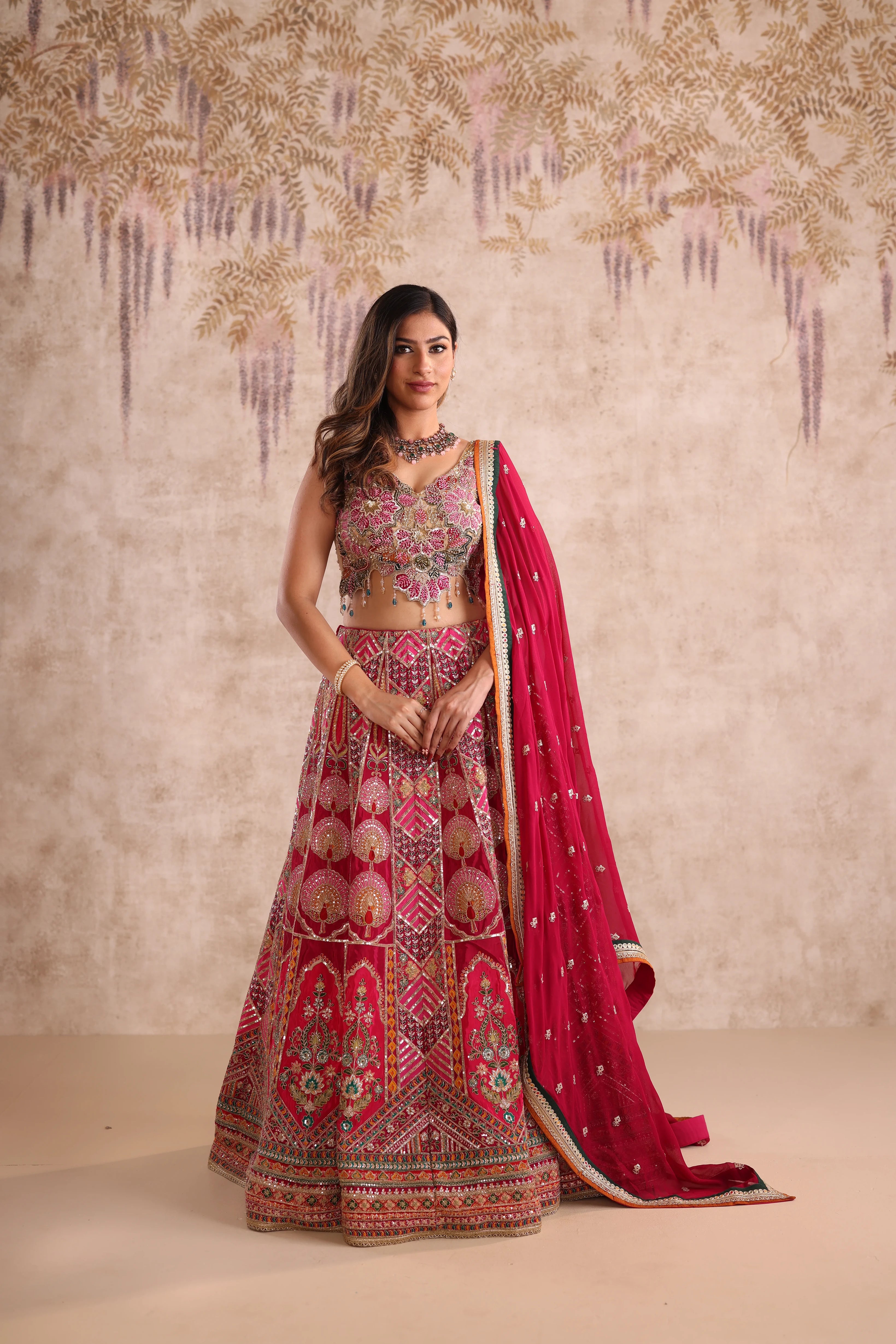Pink Multi-Color Embroidered party wear Lehenga
