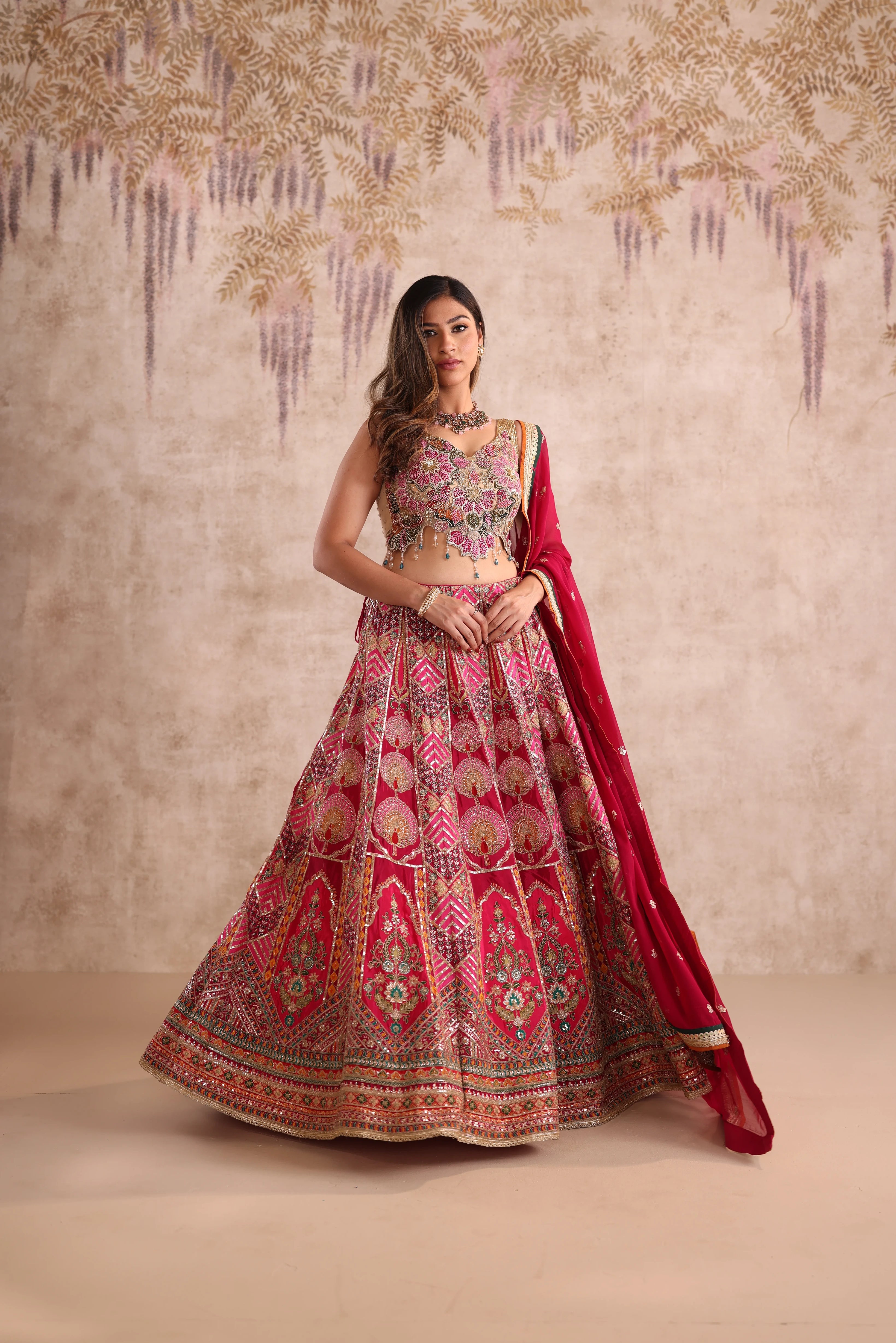 Pink Multi-Color Embroidered party wear Lehenga