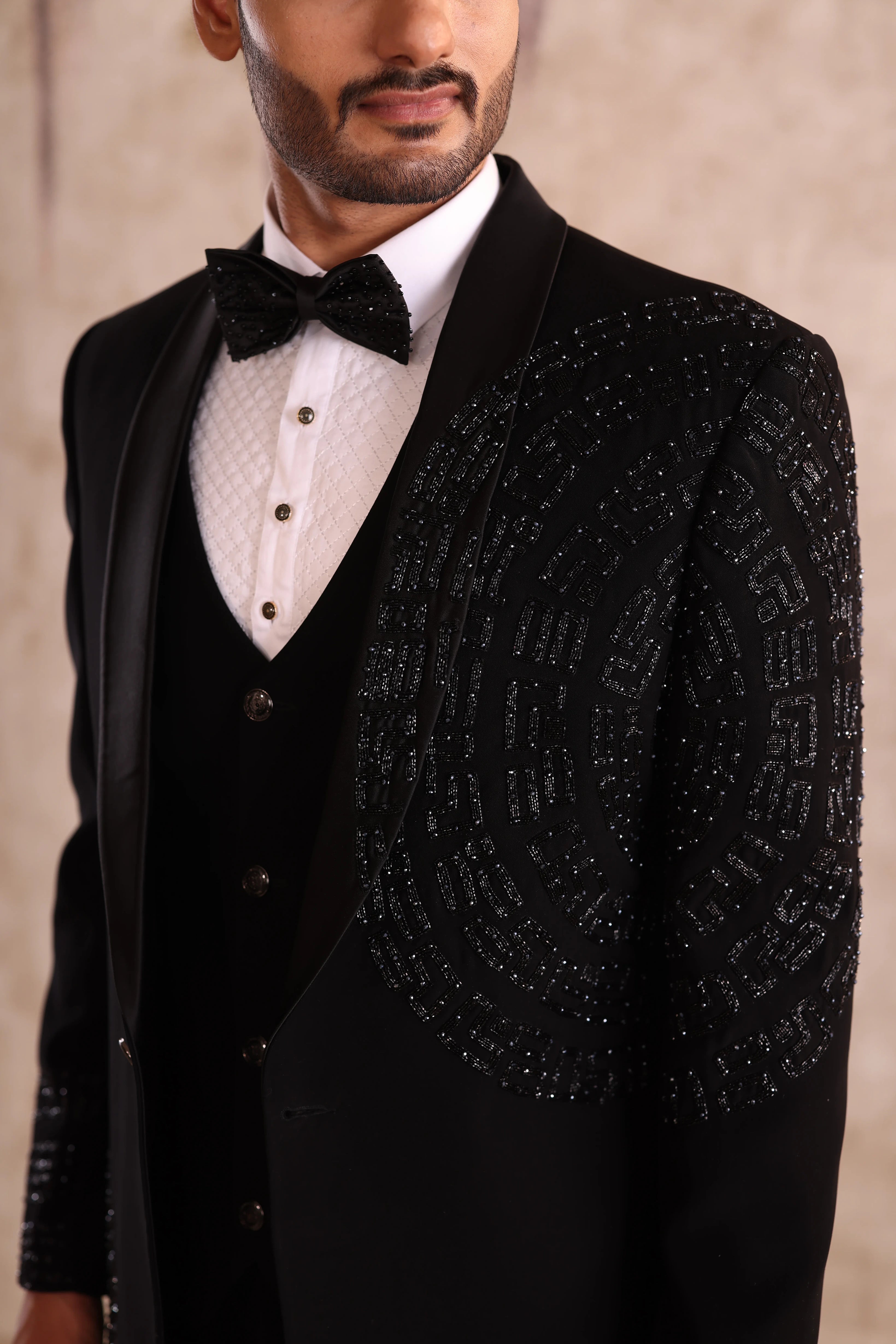 Black shawl lapel tuxedo with embroidery work