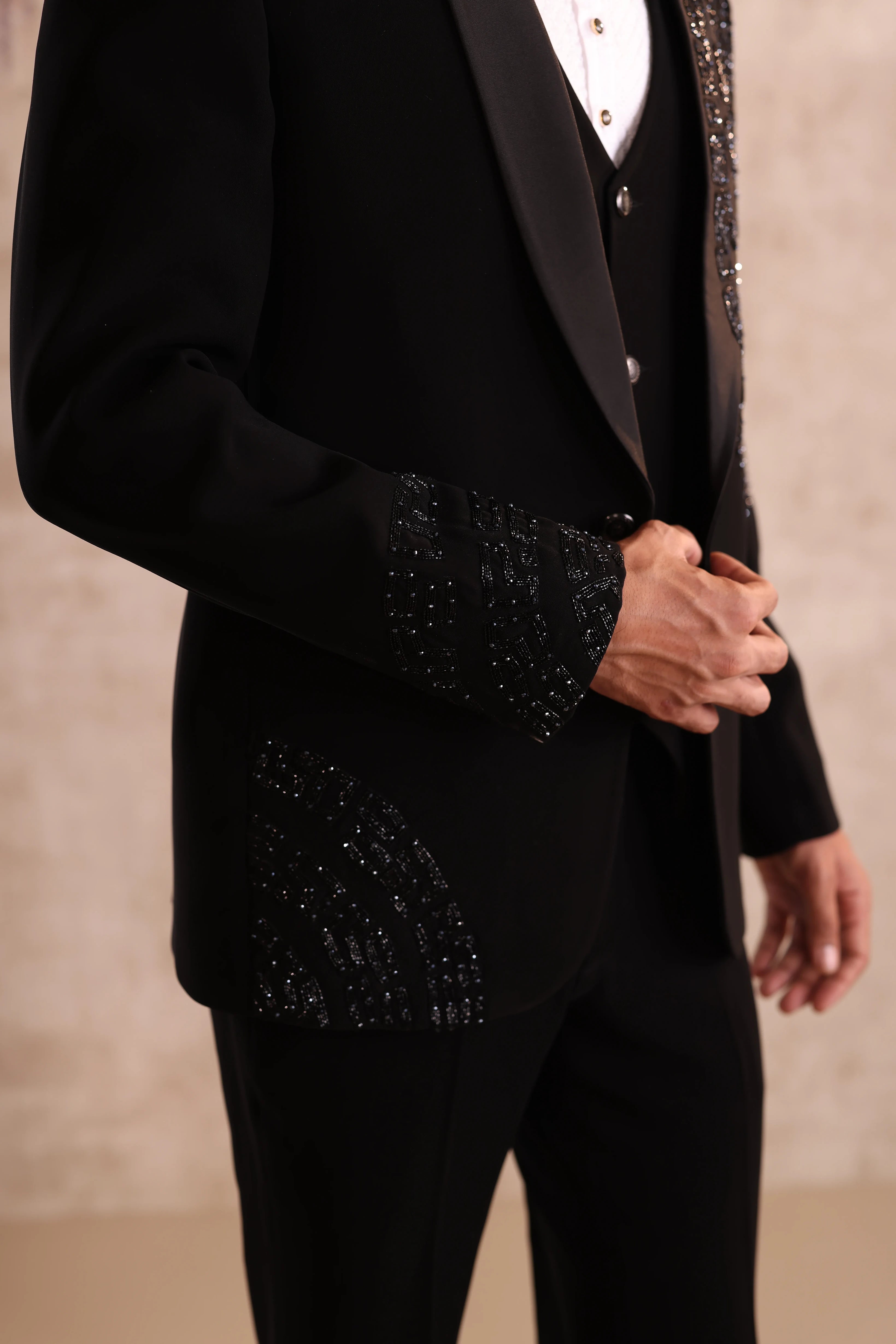 Black shawl lapel tuxedo with embroidery work