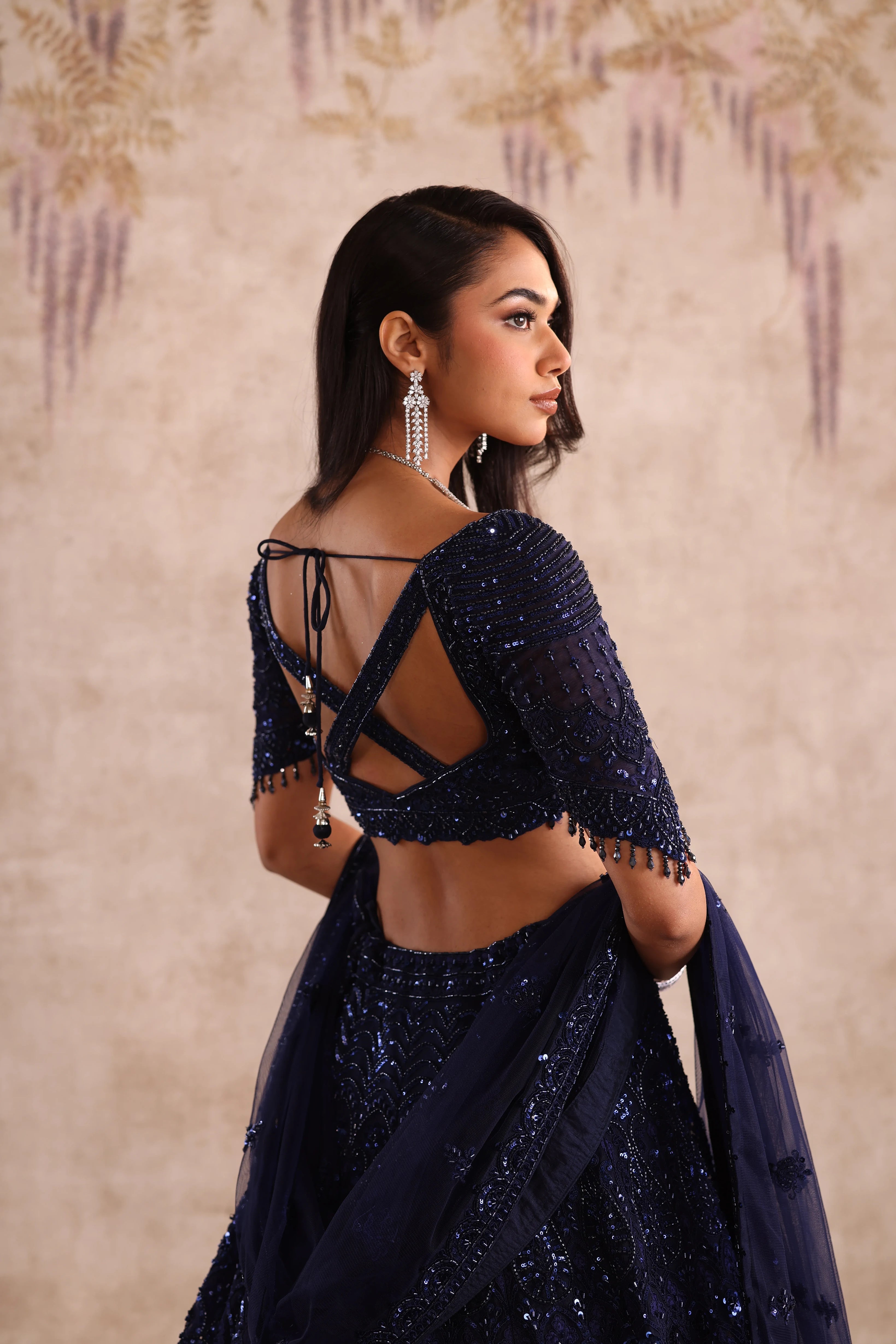 Navy Blue Sequin Embroidered Party Wear Lehenga