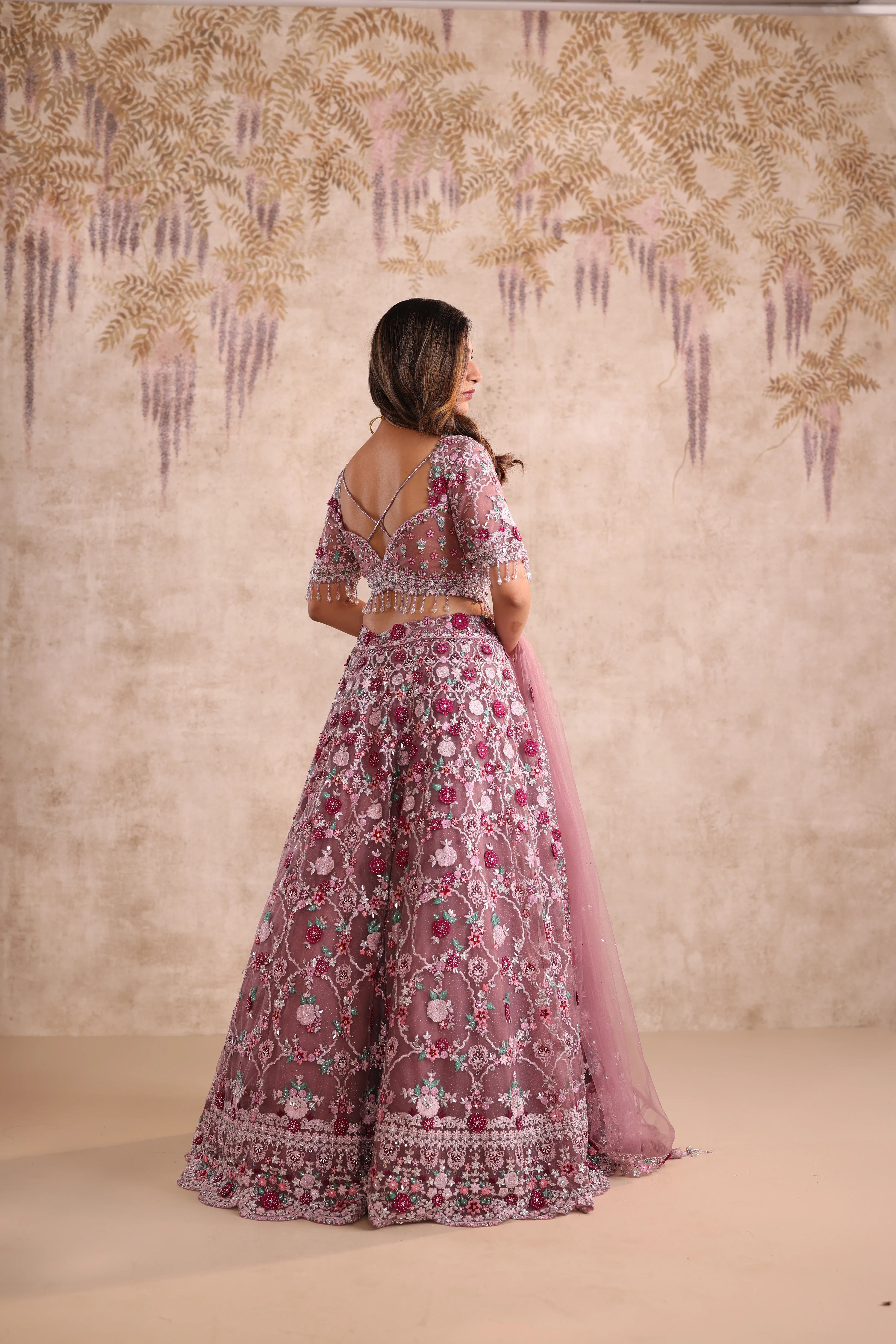 Rose Pink Embroidered Party Wear Lehenga