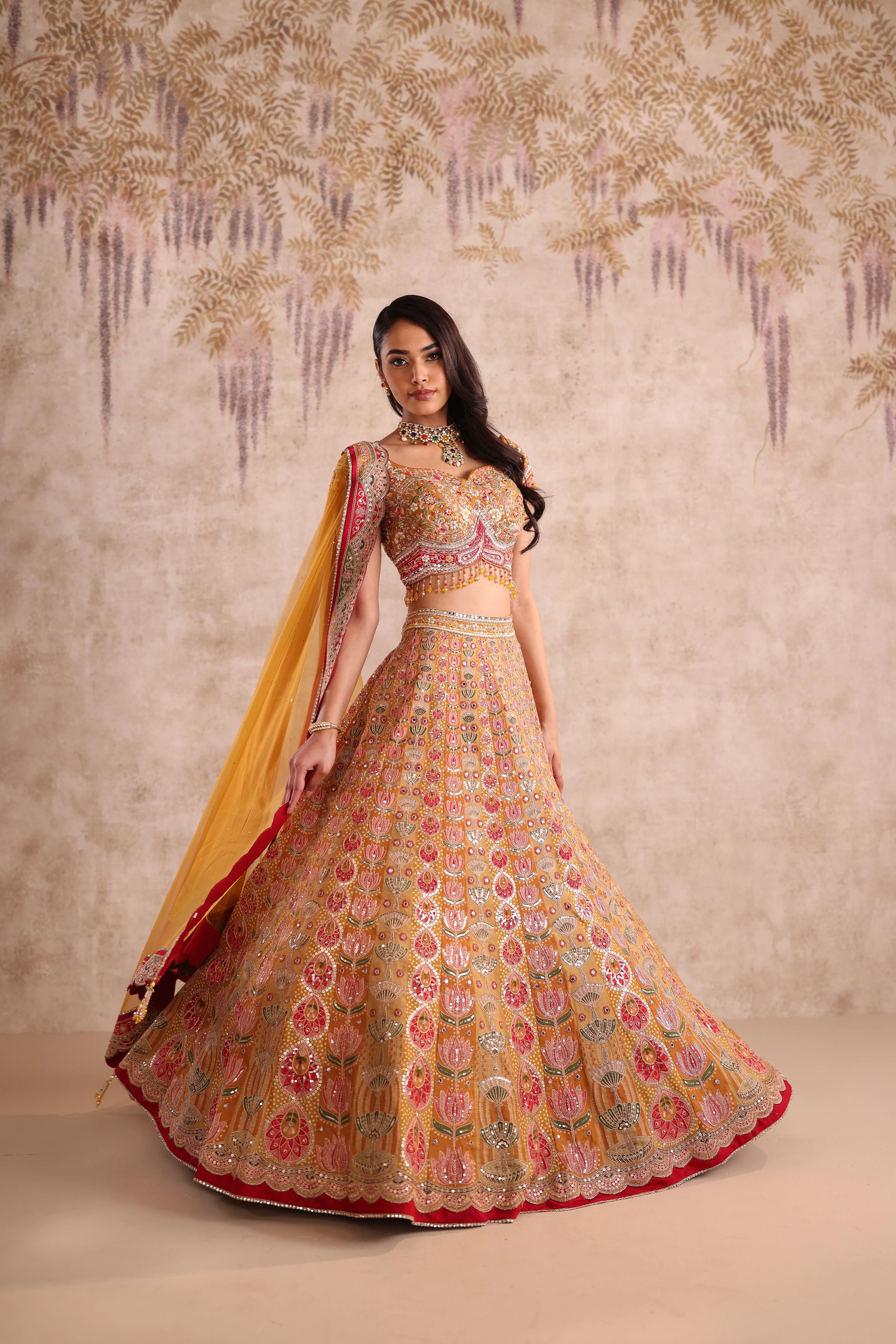Yellow Embroidered Party Wear Lehenga