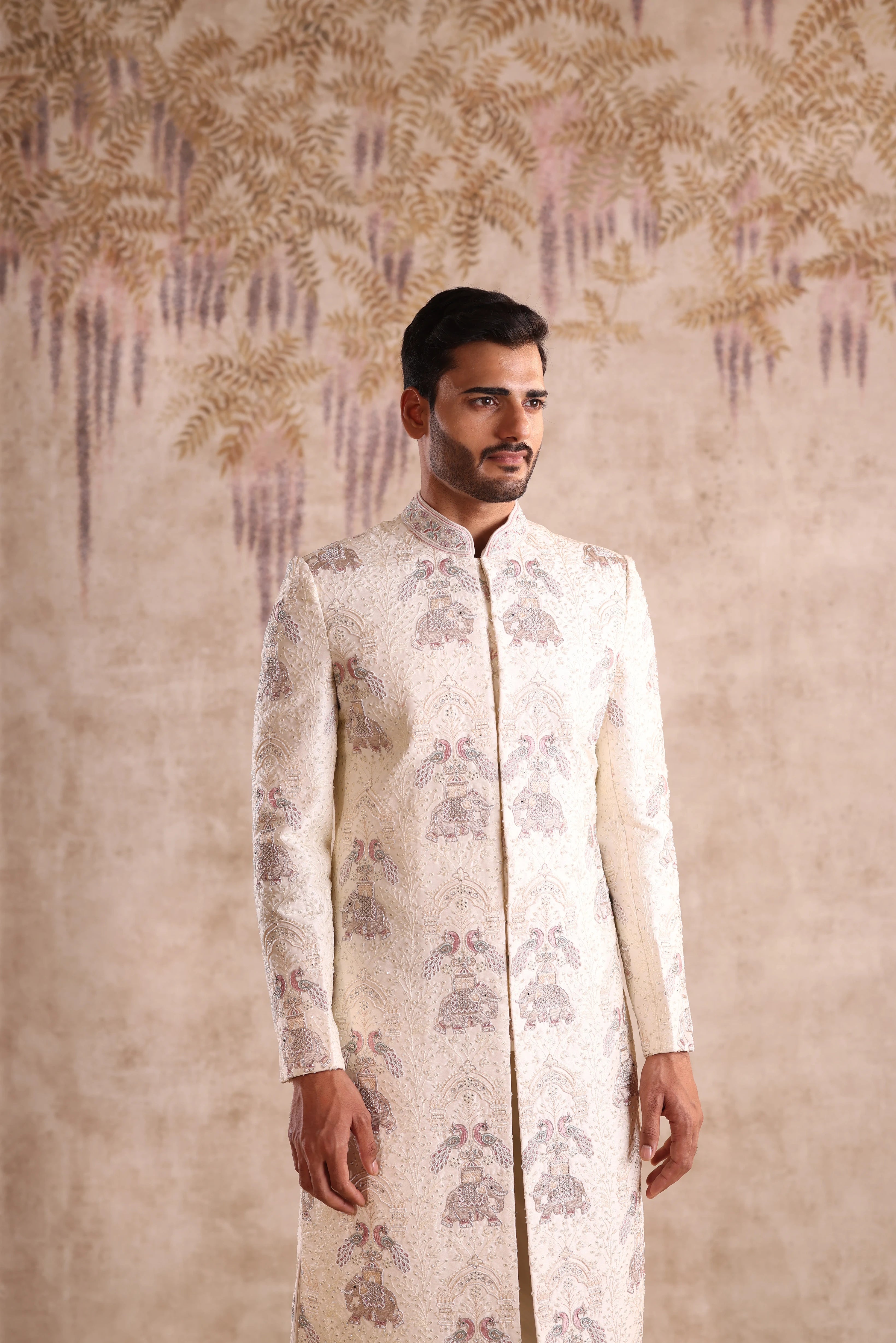 Off white full highlighted embroidery work with collar embroidery