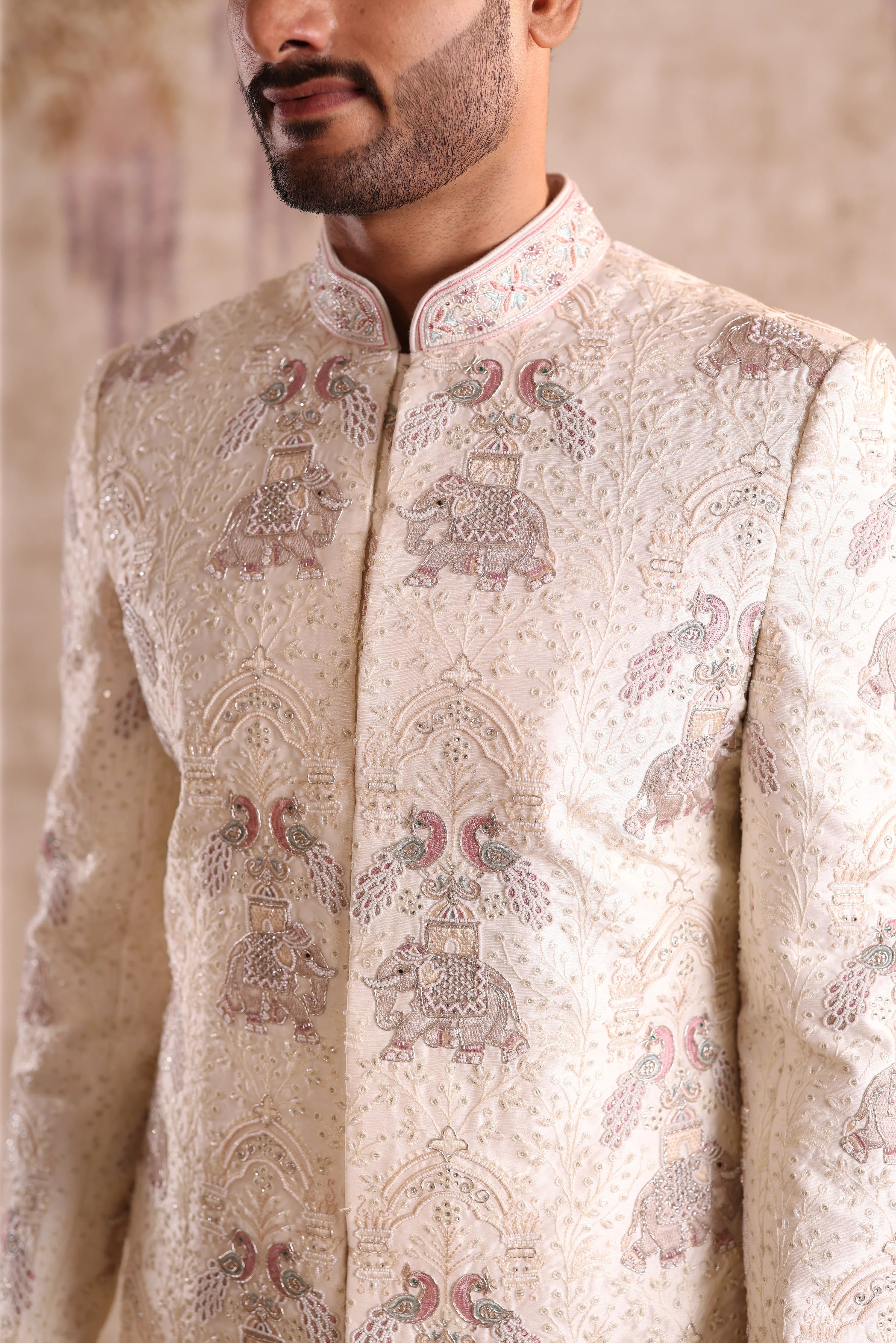 Off white full highlighted embroidery work with collar embroidery