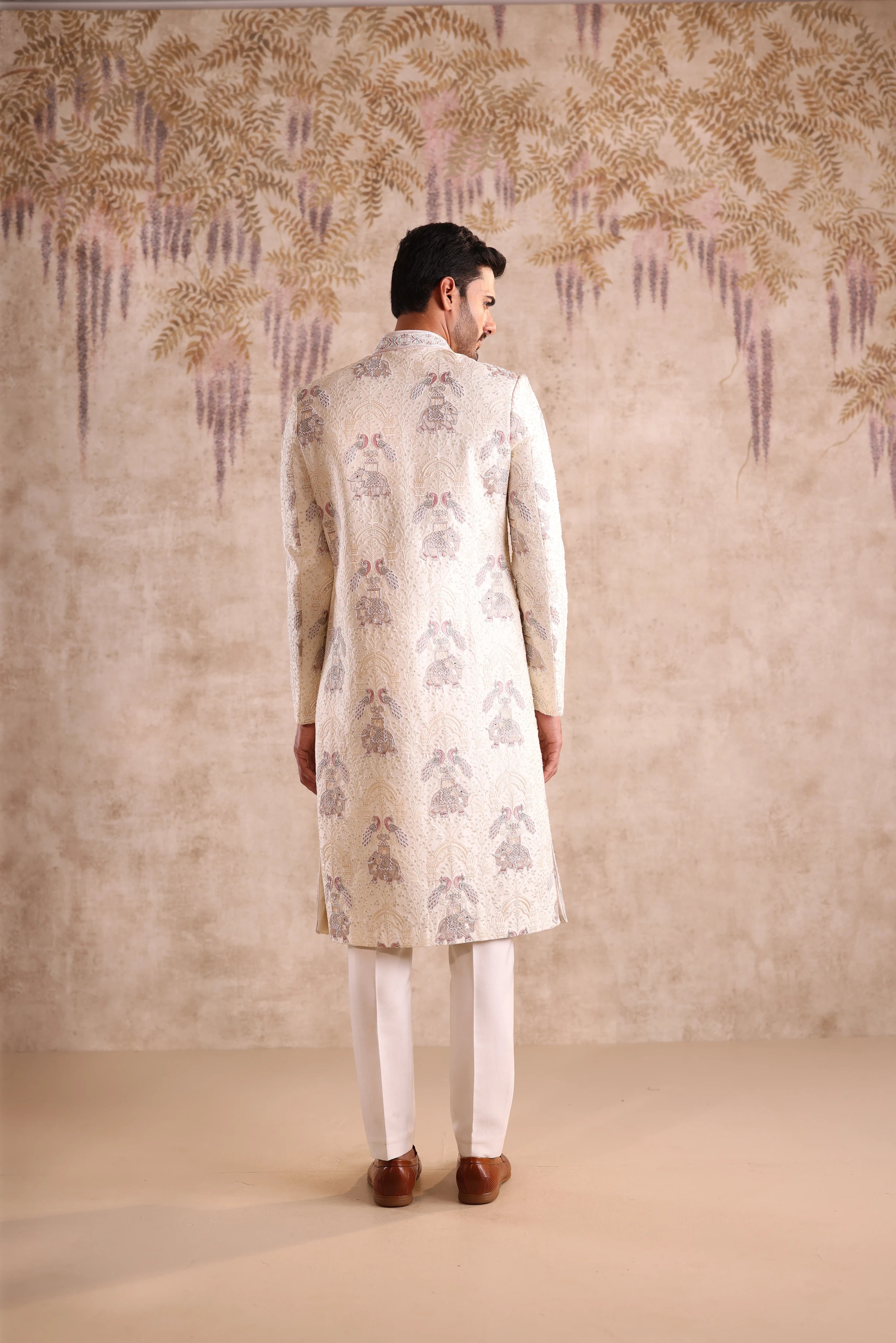 Off white full highlighted embroidery work with collar embroidery