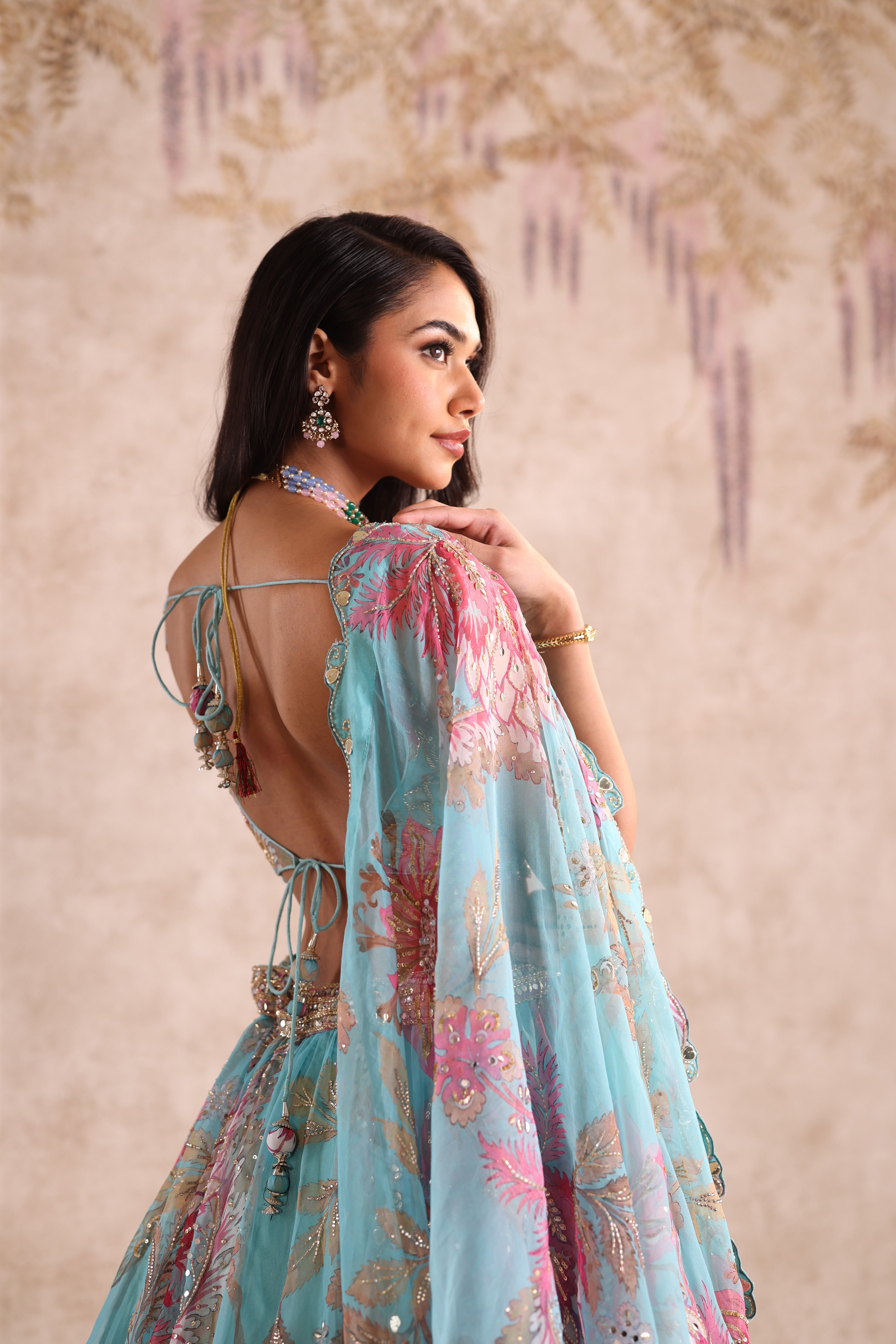 Turquoise Blue Floral Embroidered Party Wear Lehenga