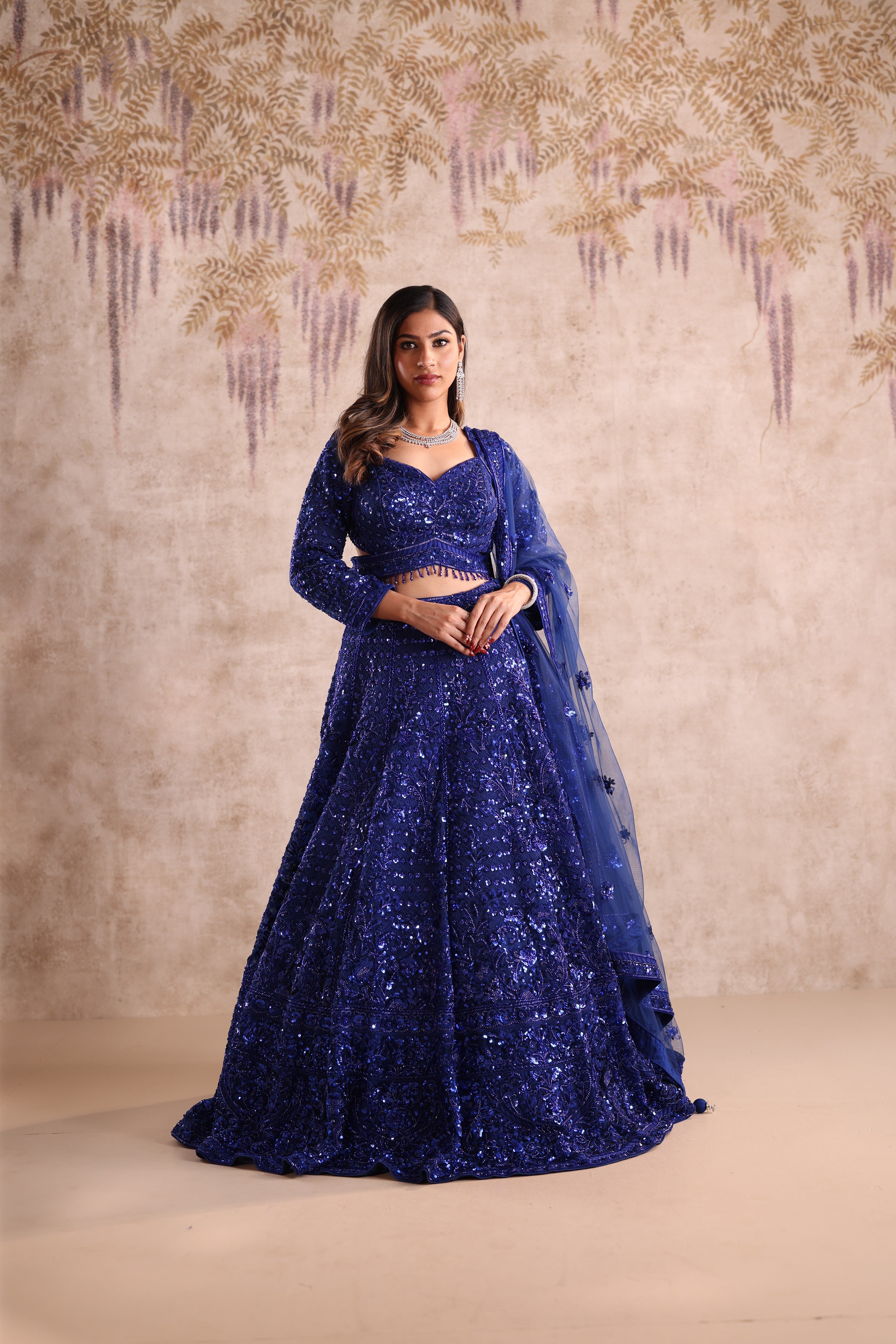 Royal Blue Heavy Sequin Party Wear Lehenga