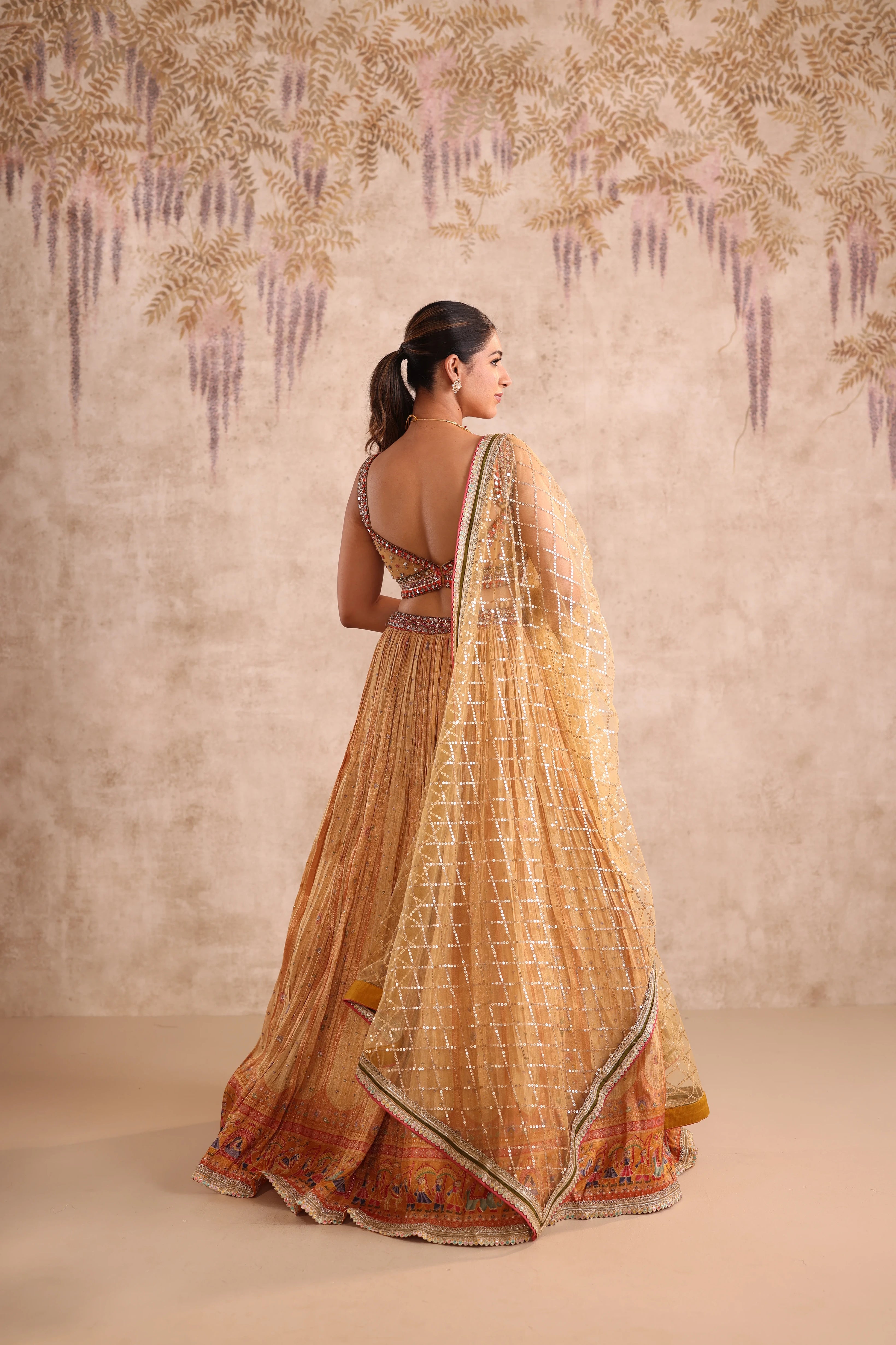 Golden Sequin Embroidered Party Wear Lehenga
