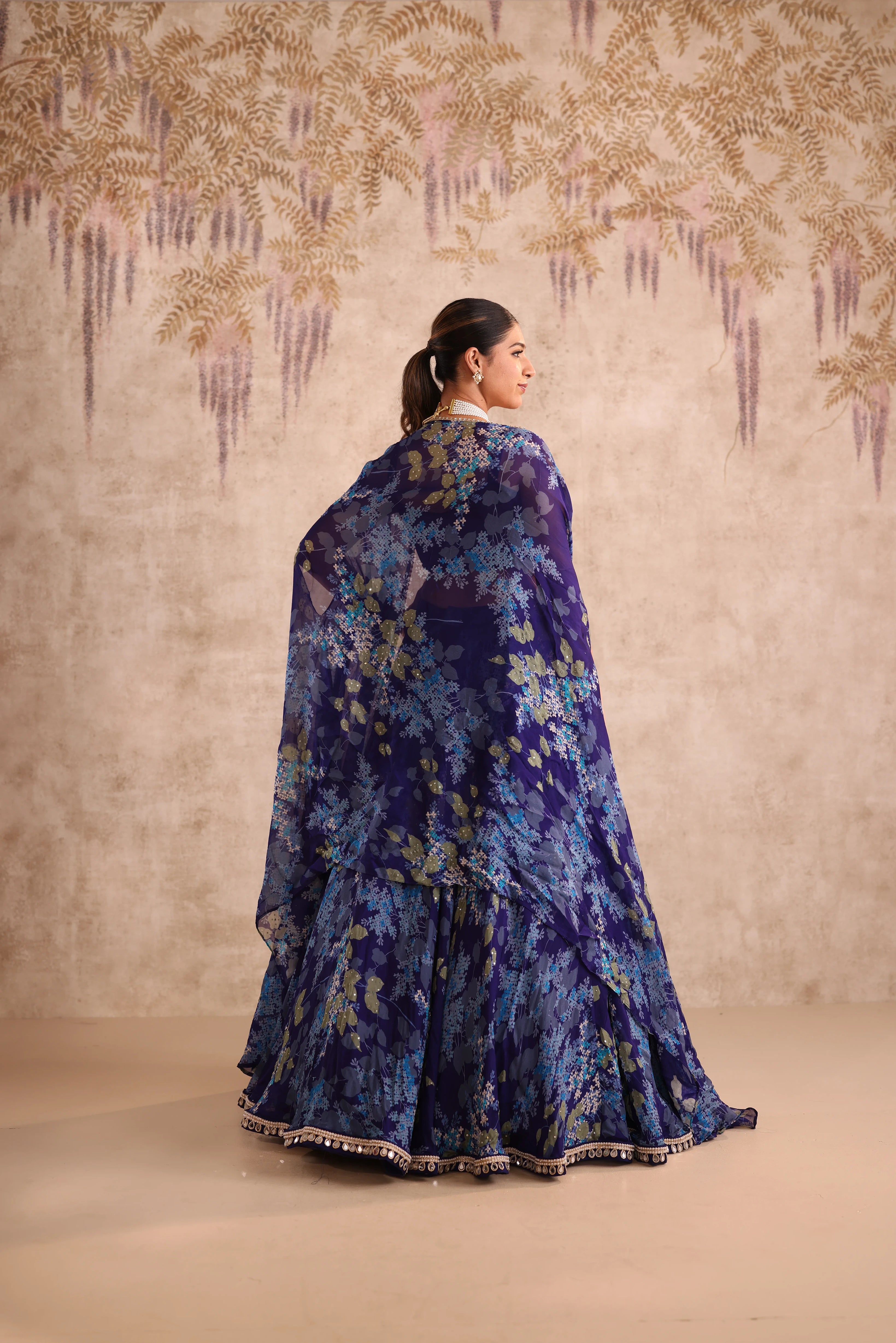 Party Wear Floral Embroidered blue Lehenga