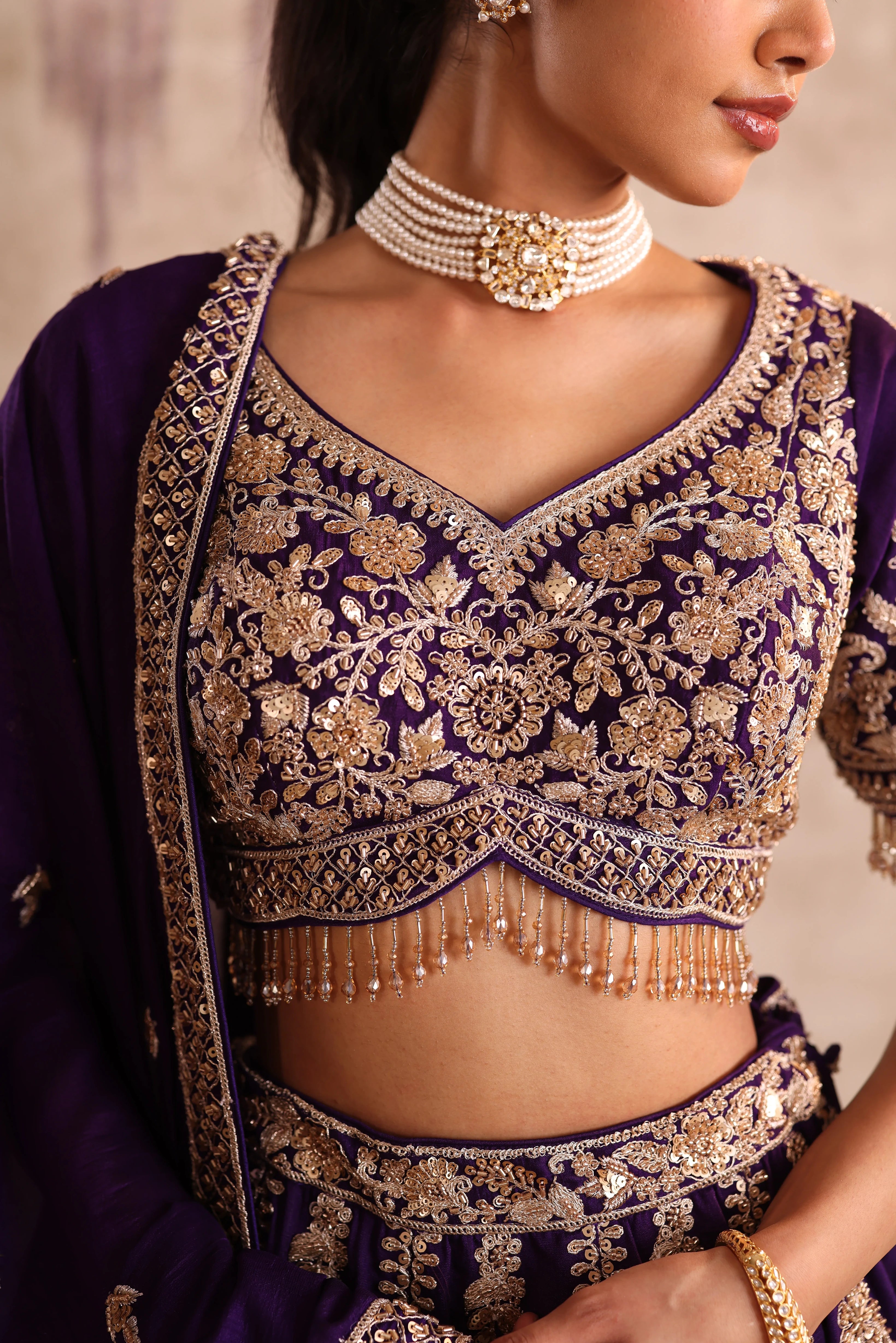 Party Wear Purple Embroidered  Lehenga