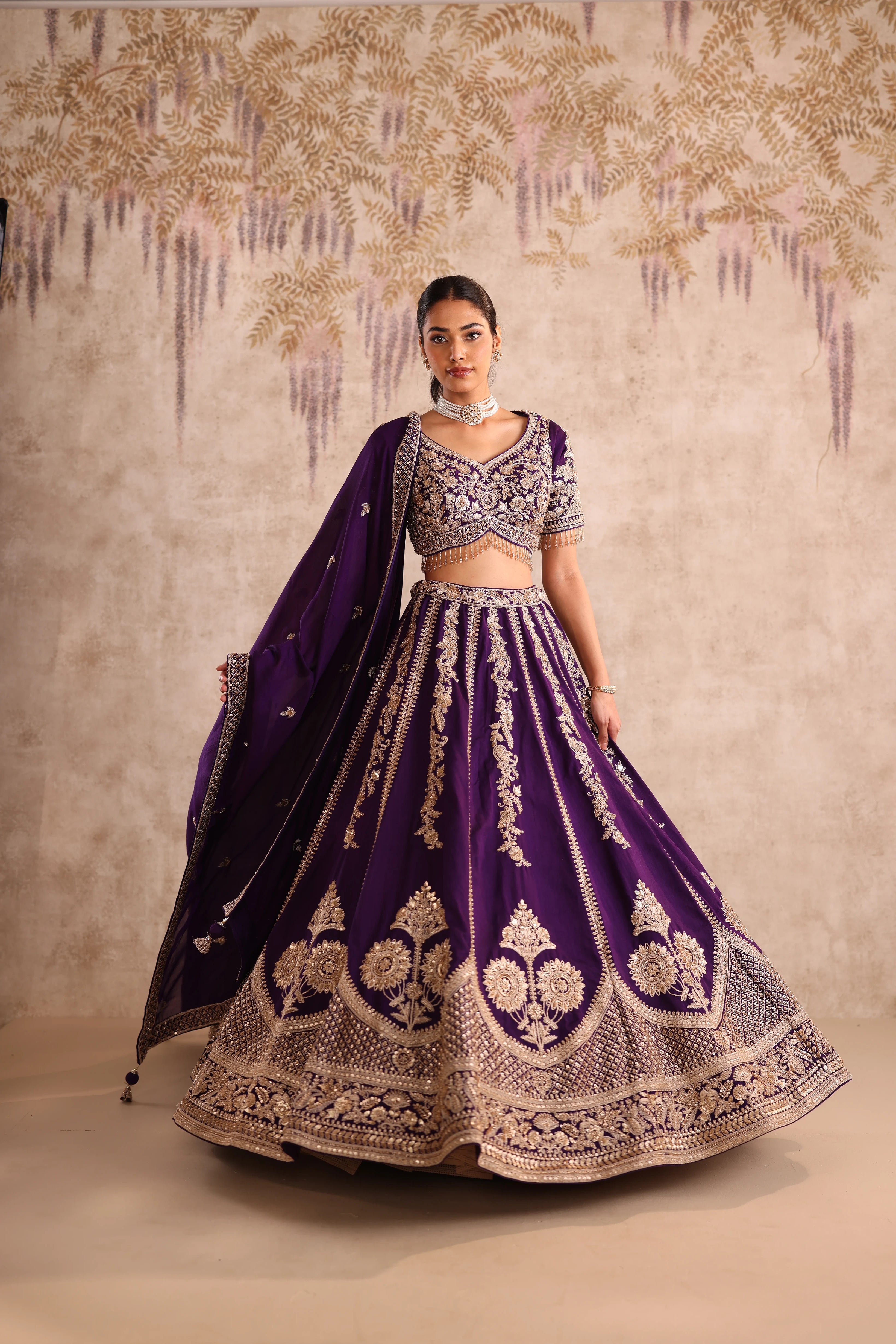 Party Wear Purple Embroidered  Lehenga