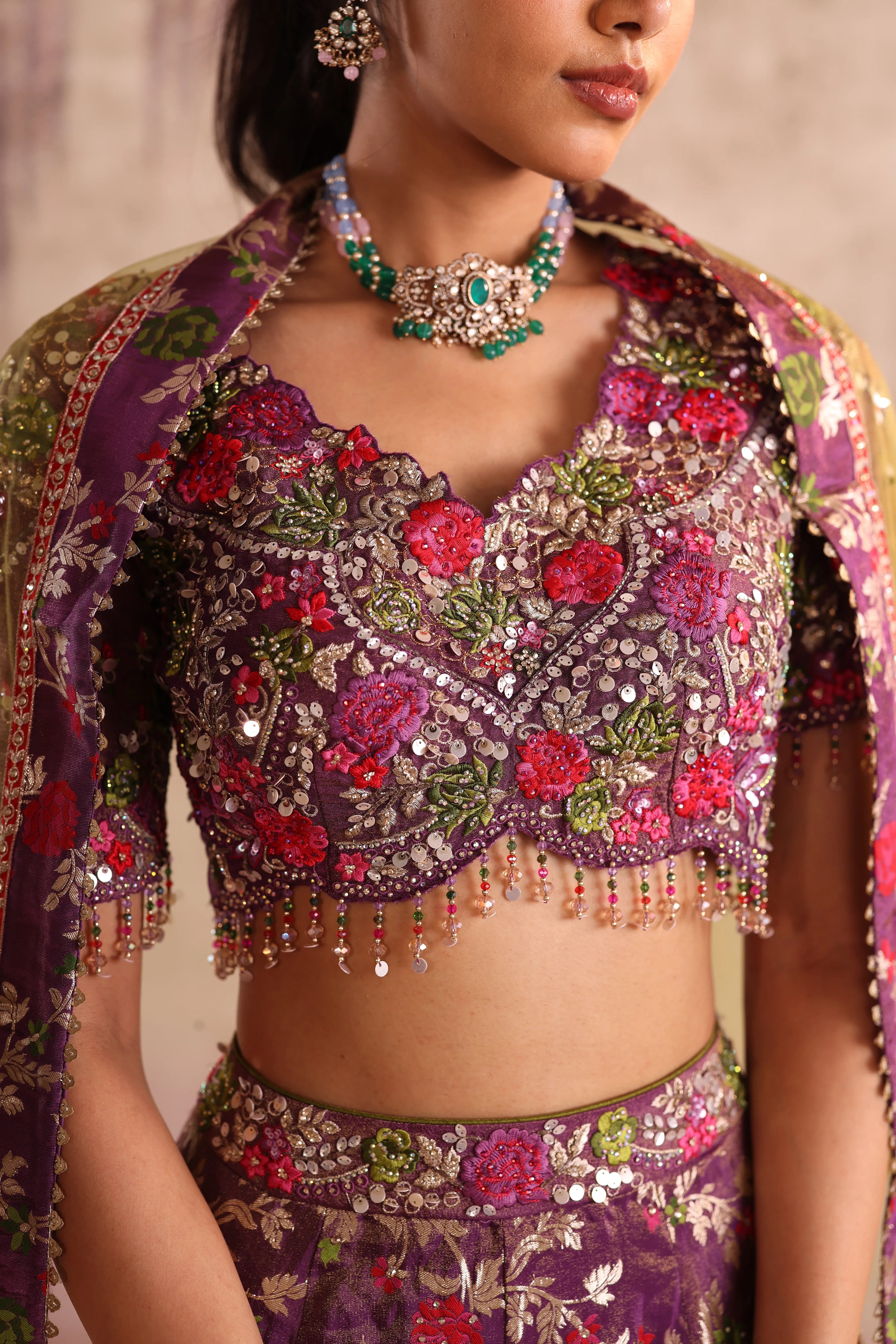 Purple Embroidered Party Wear Lehenga
