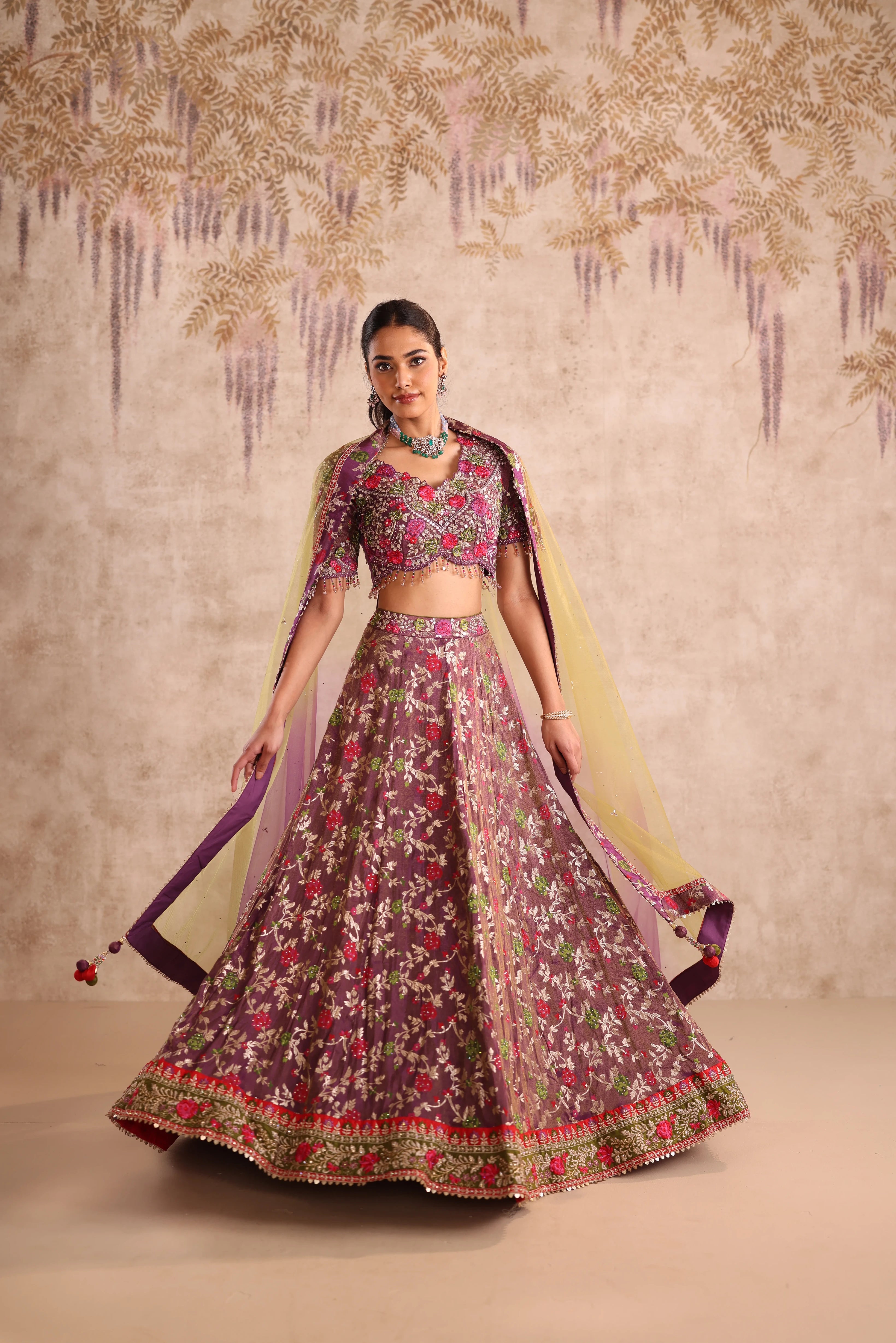 Purple Embroidered Party Wear Lehenga