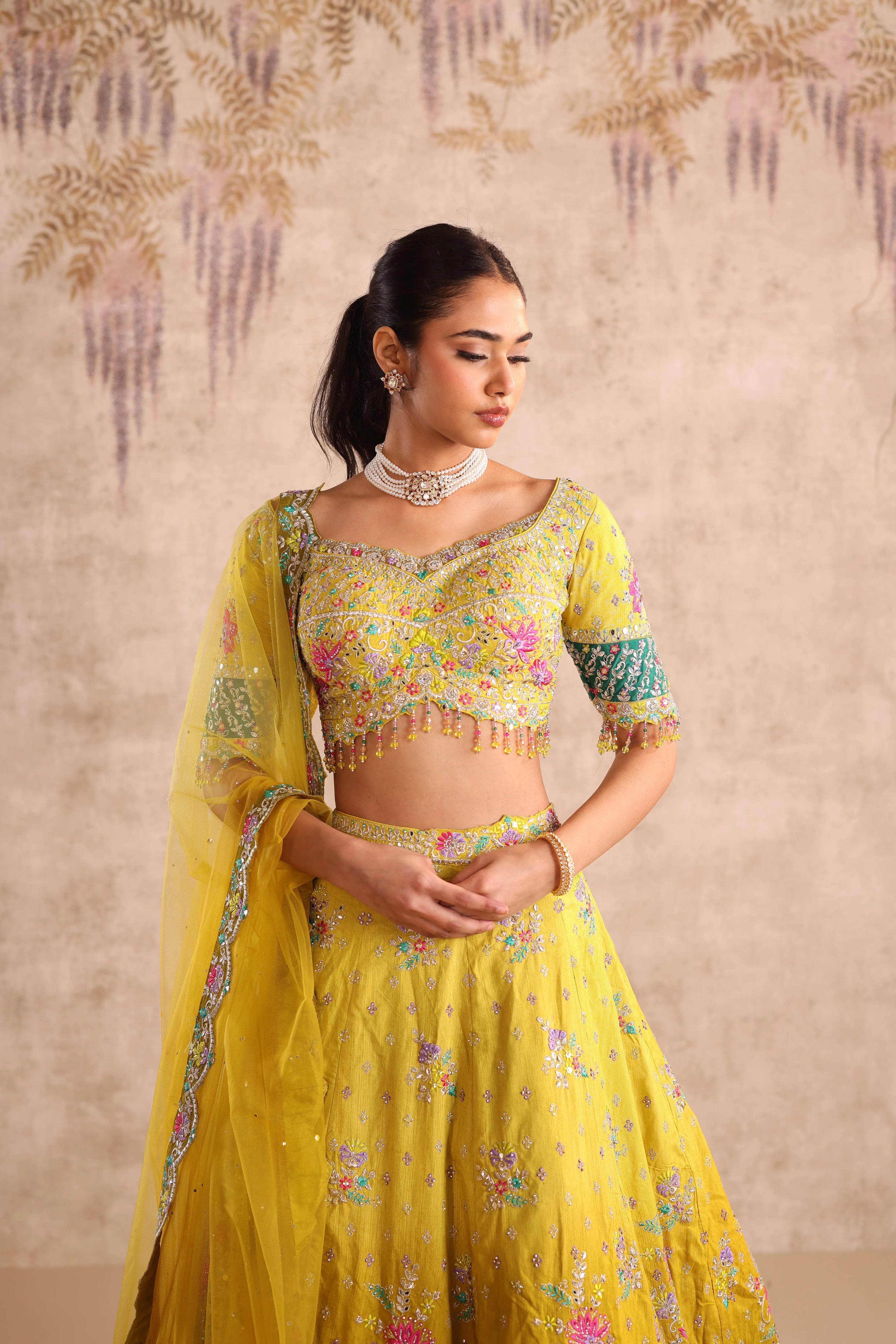 Yellow Embroidered Bridal Party Wear Lehenga