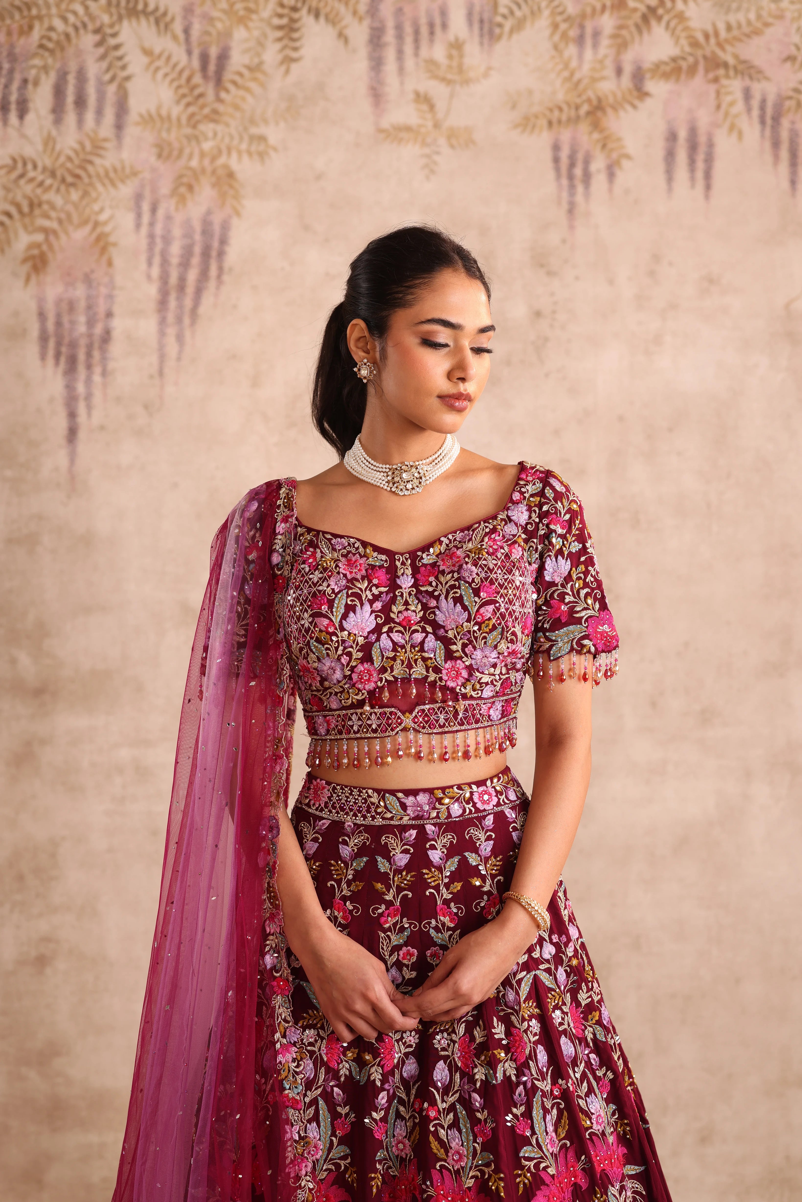 Purple Embroidered party wear Lehenga with Dupatta