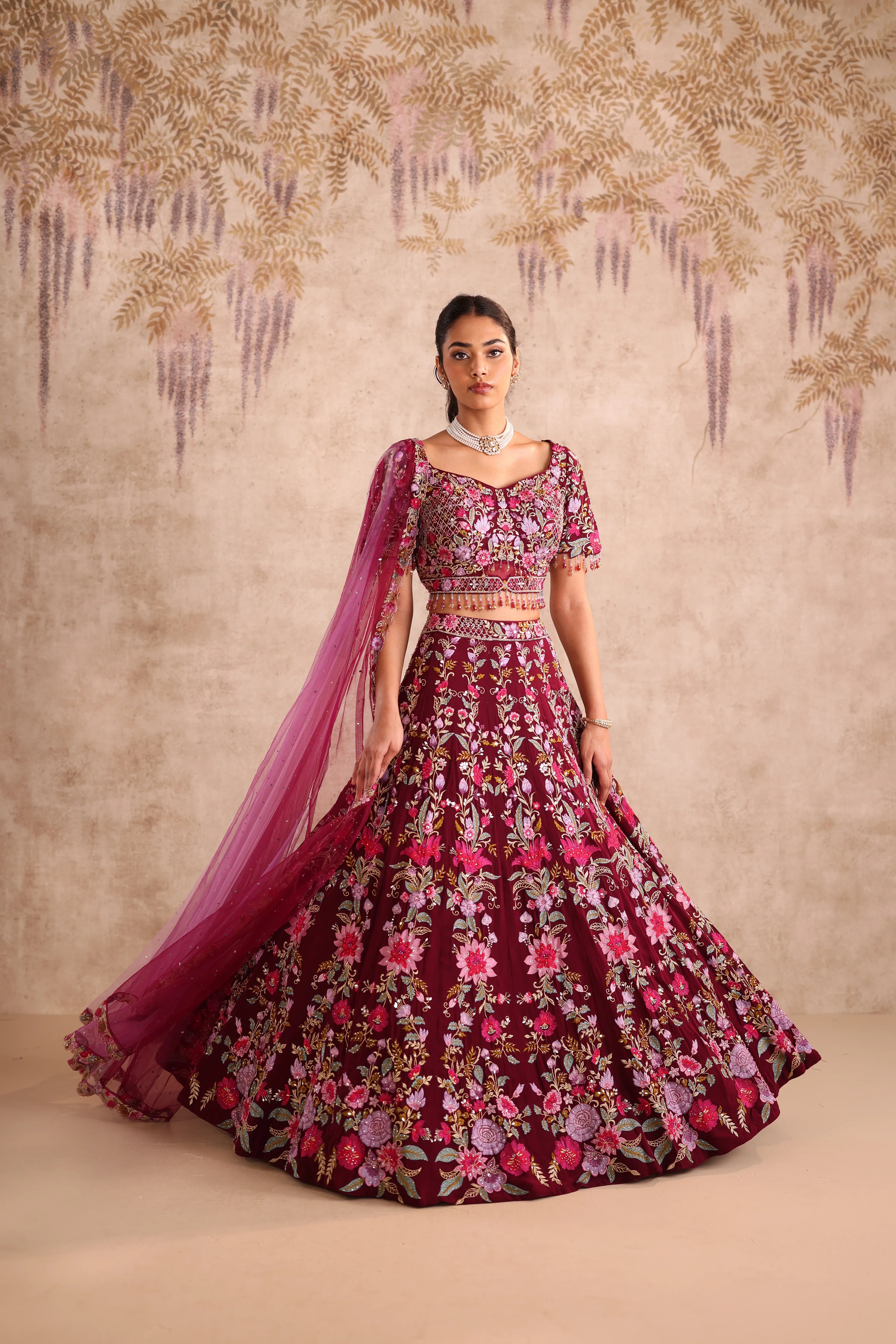 Purple Embroidered party wear Lehenga with Dupatta