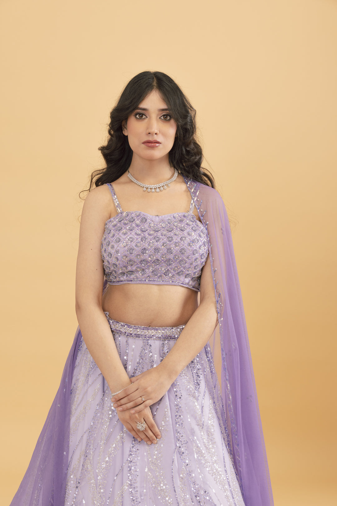 Lavender lehenga with sequins embellishments