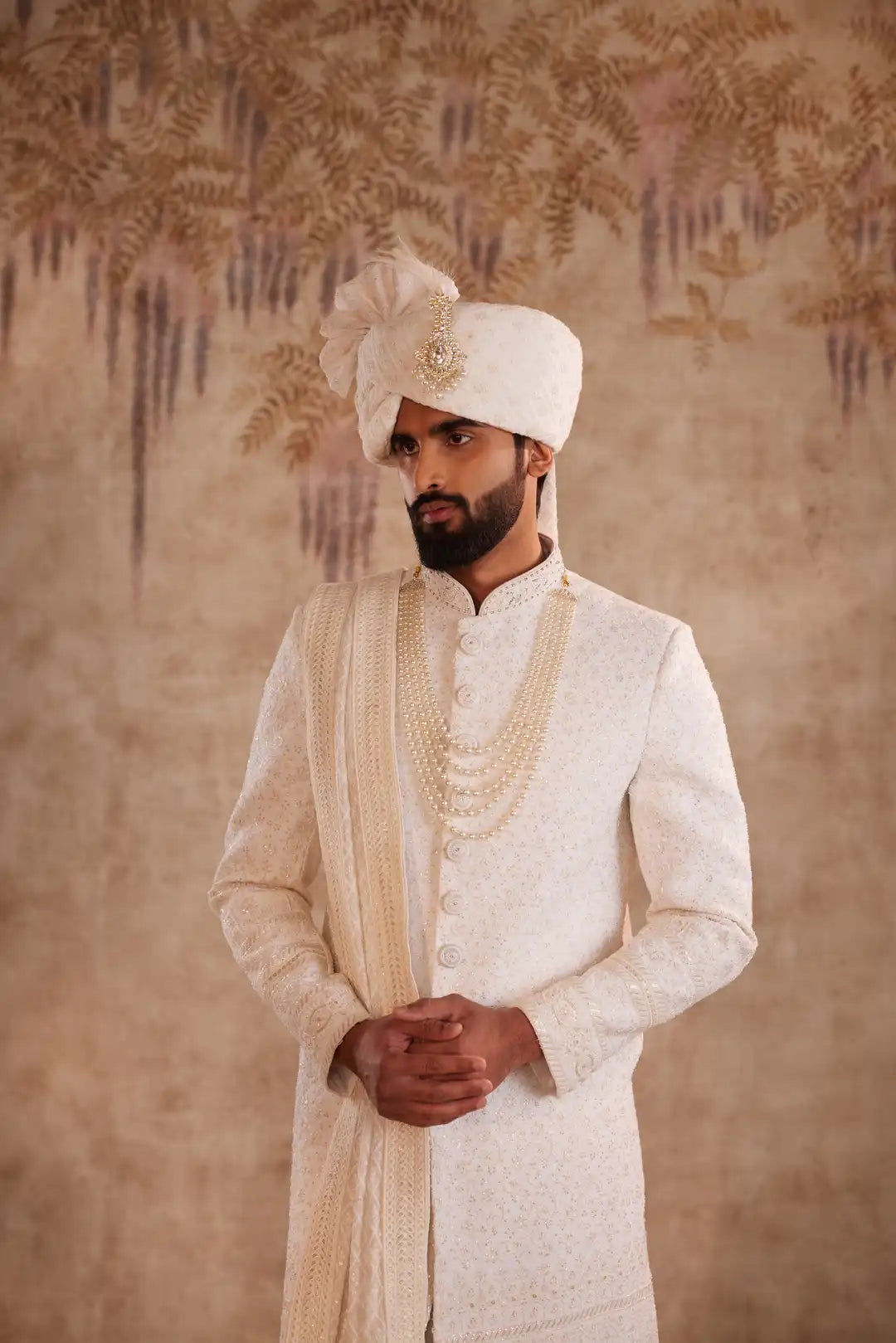 Elegant White Georgette Sherwani for Groom | Premium Wedding Sherwani