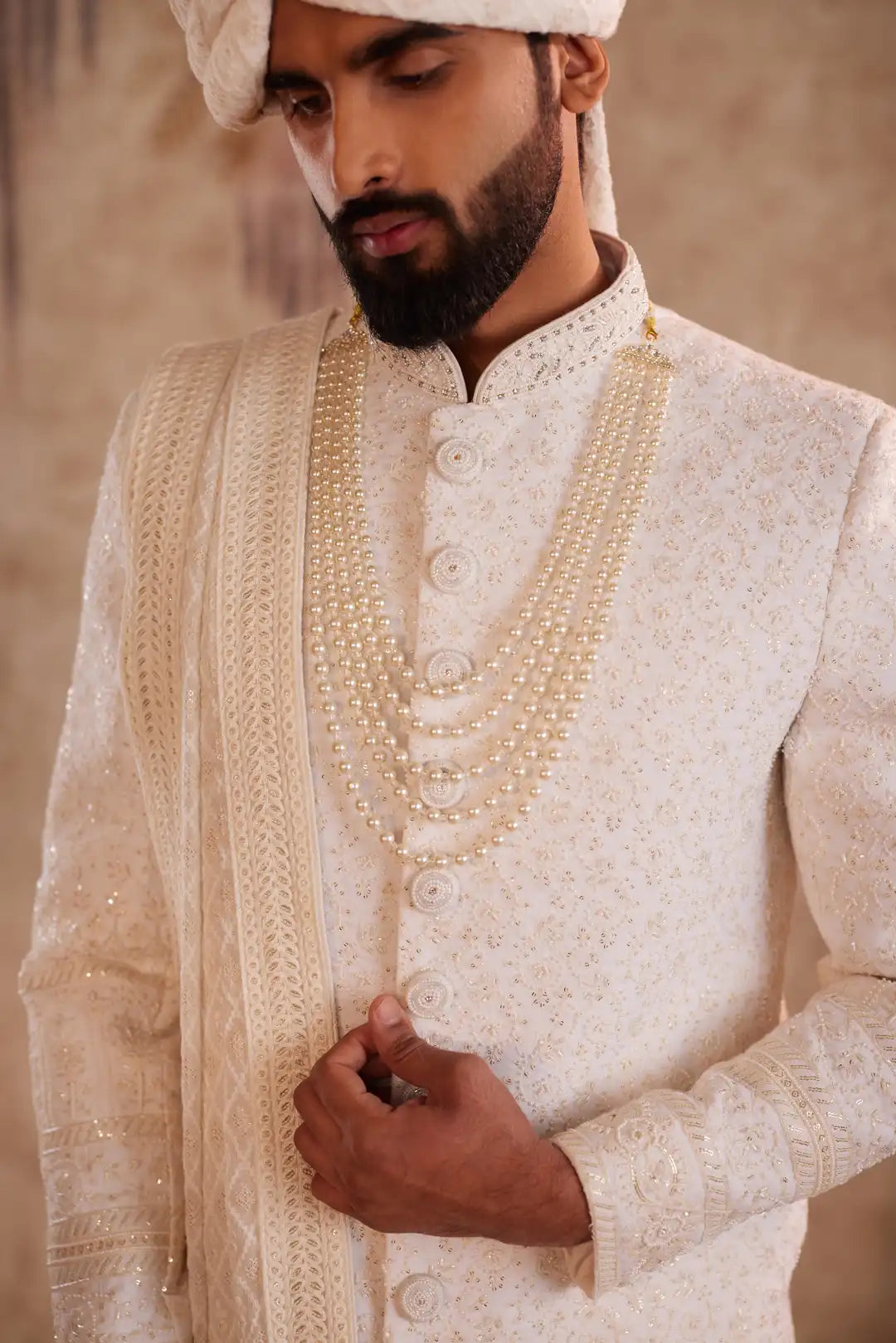 Elegant White Georgette Sherwani for Groom | Premium Wedding Sherwani