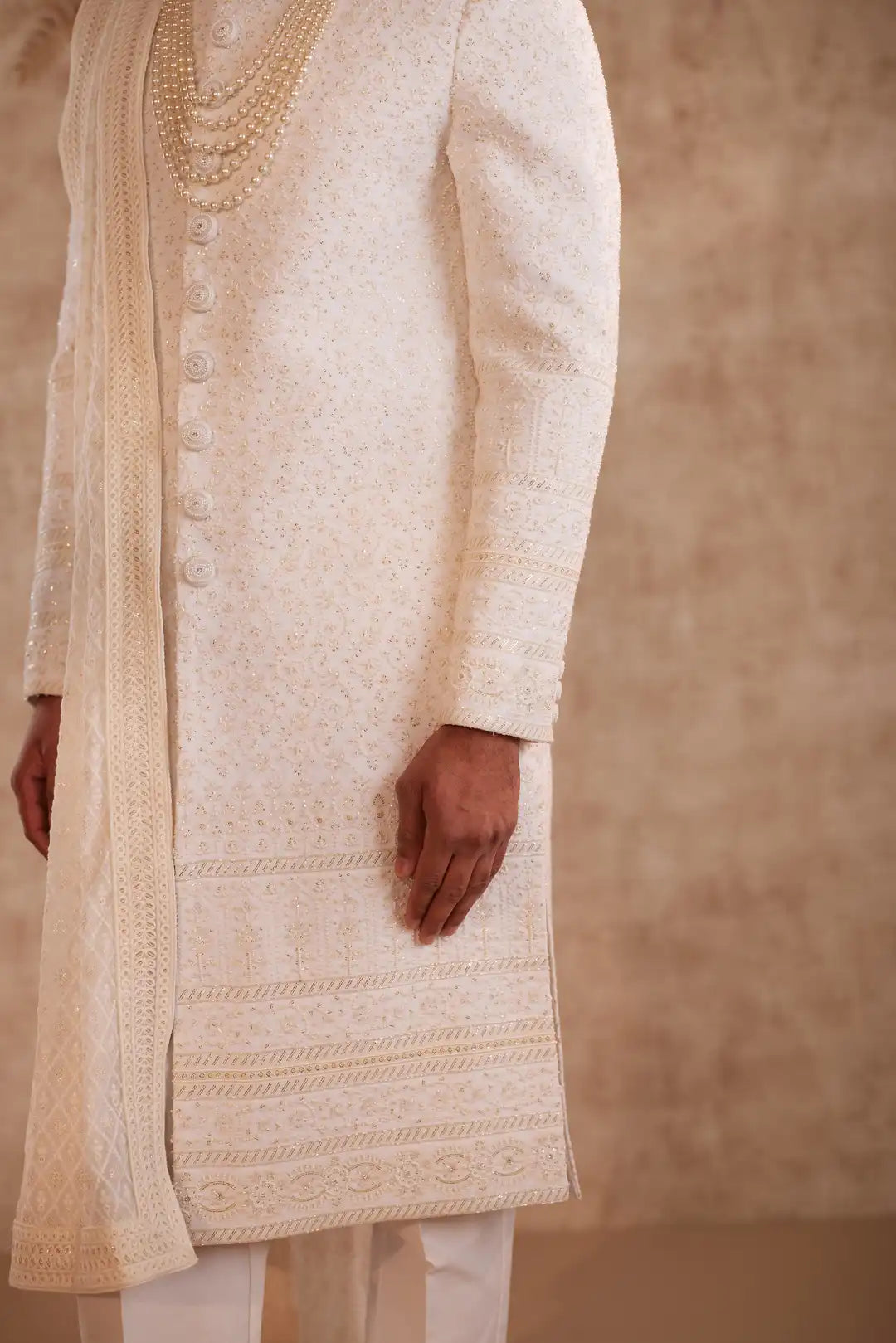 Elegant White Georgette Sherwani for Groom | Premium Wedding Sherwani