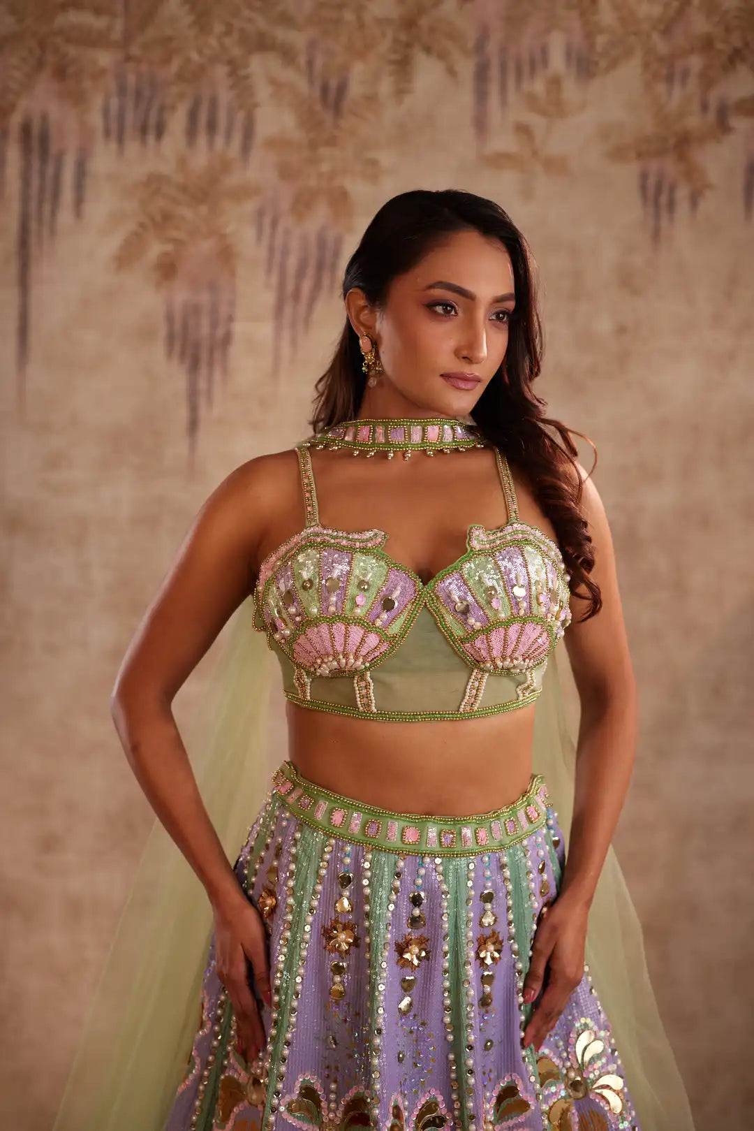 Green heart embroidered lehenga