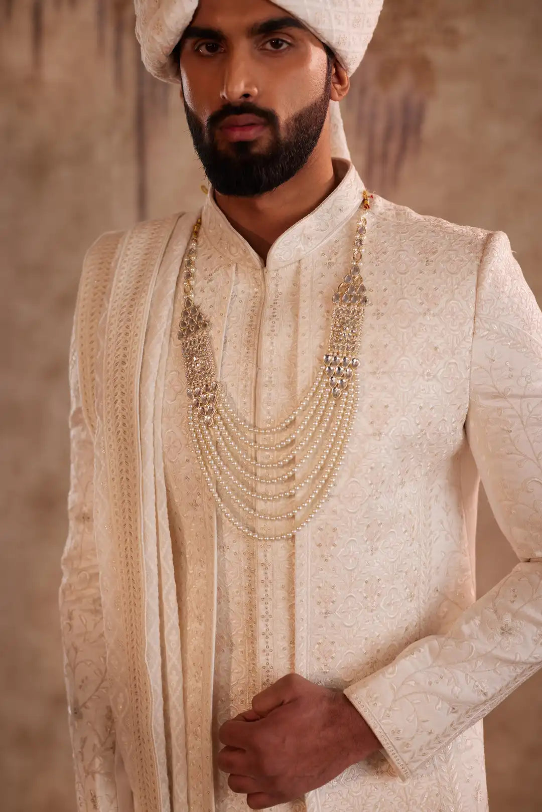 Off white open jacket Sherwani