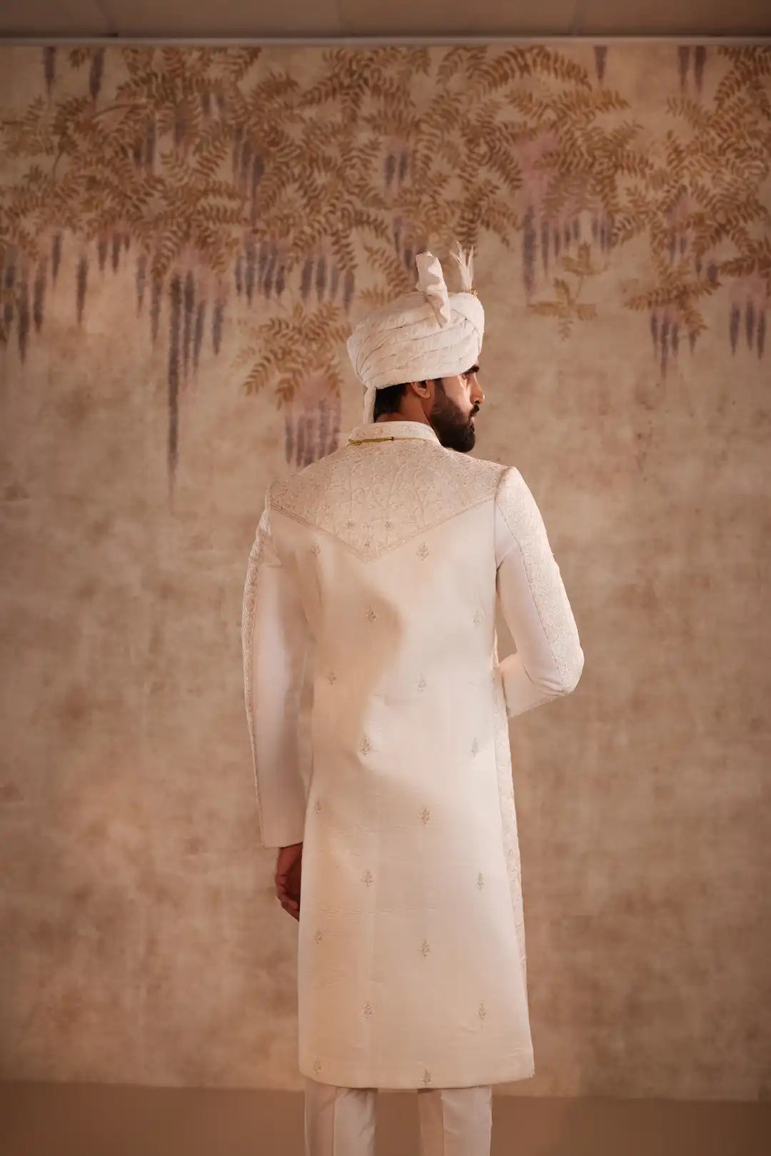 Off white open jacket Sherwani