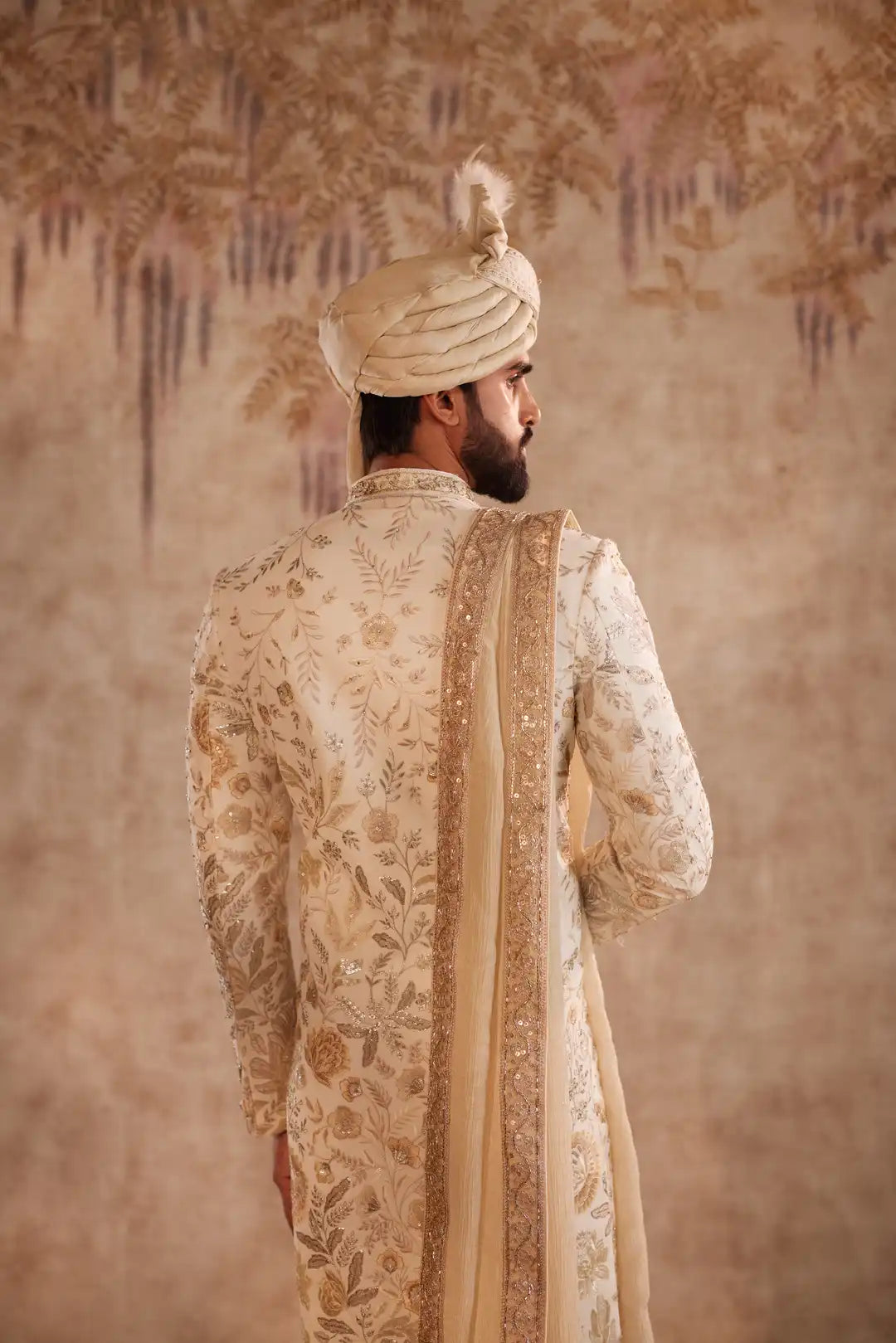 Mauve net lehenga with multi color beadwork