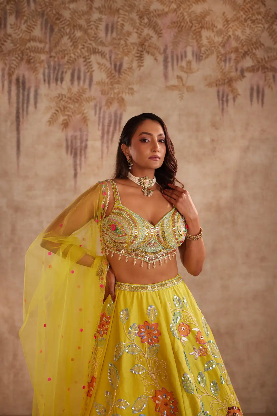 Yellow embroidered lehenga