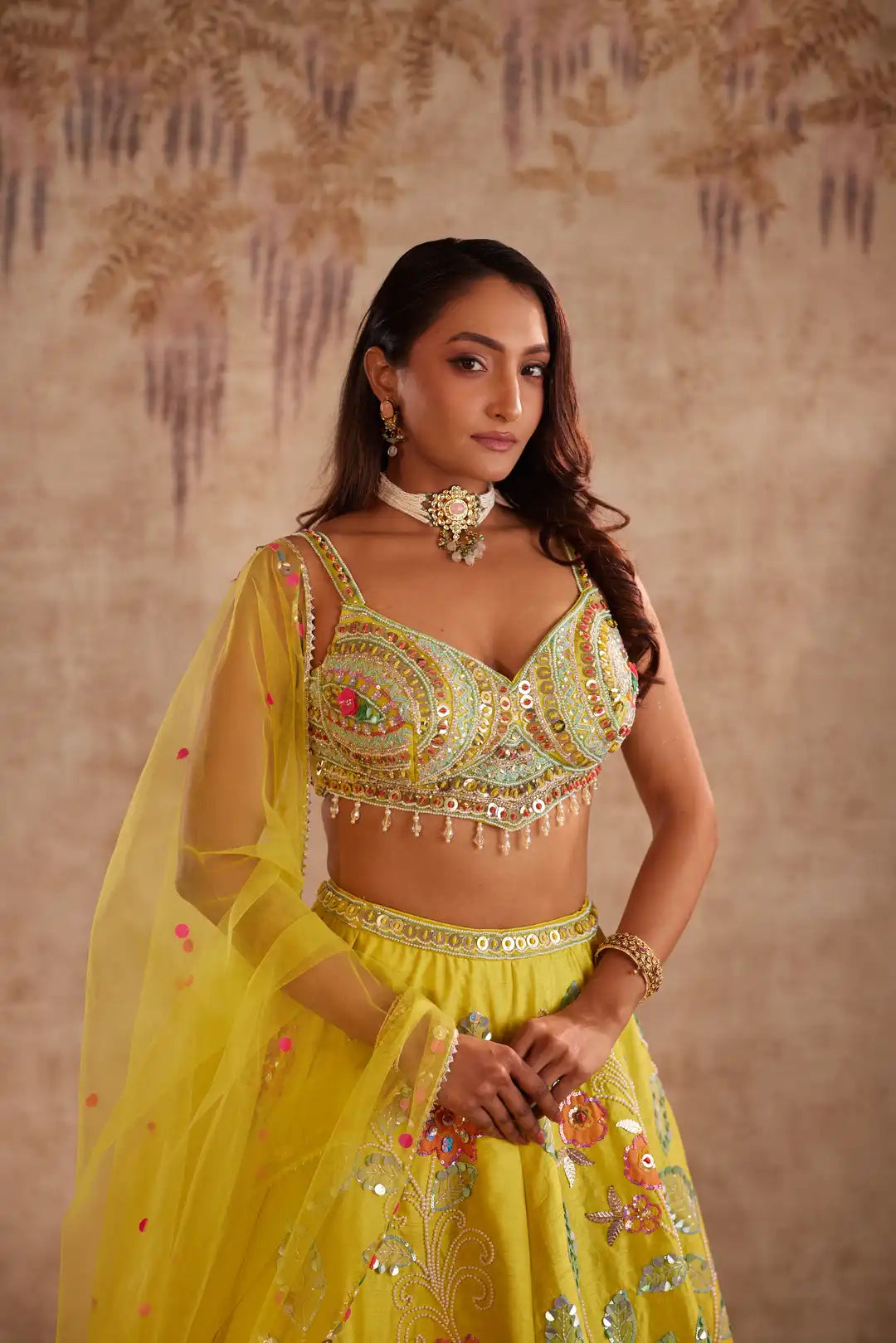 Yellow embroidered lehenga