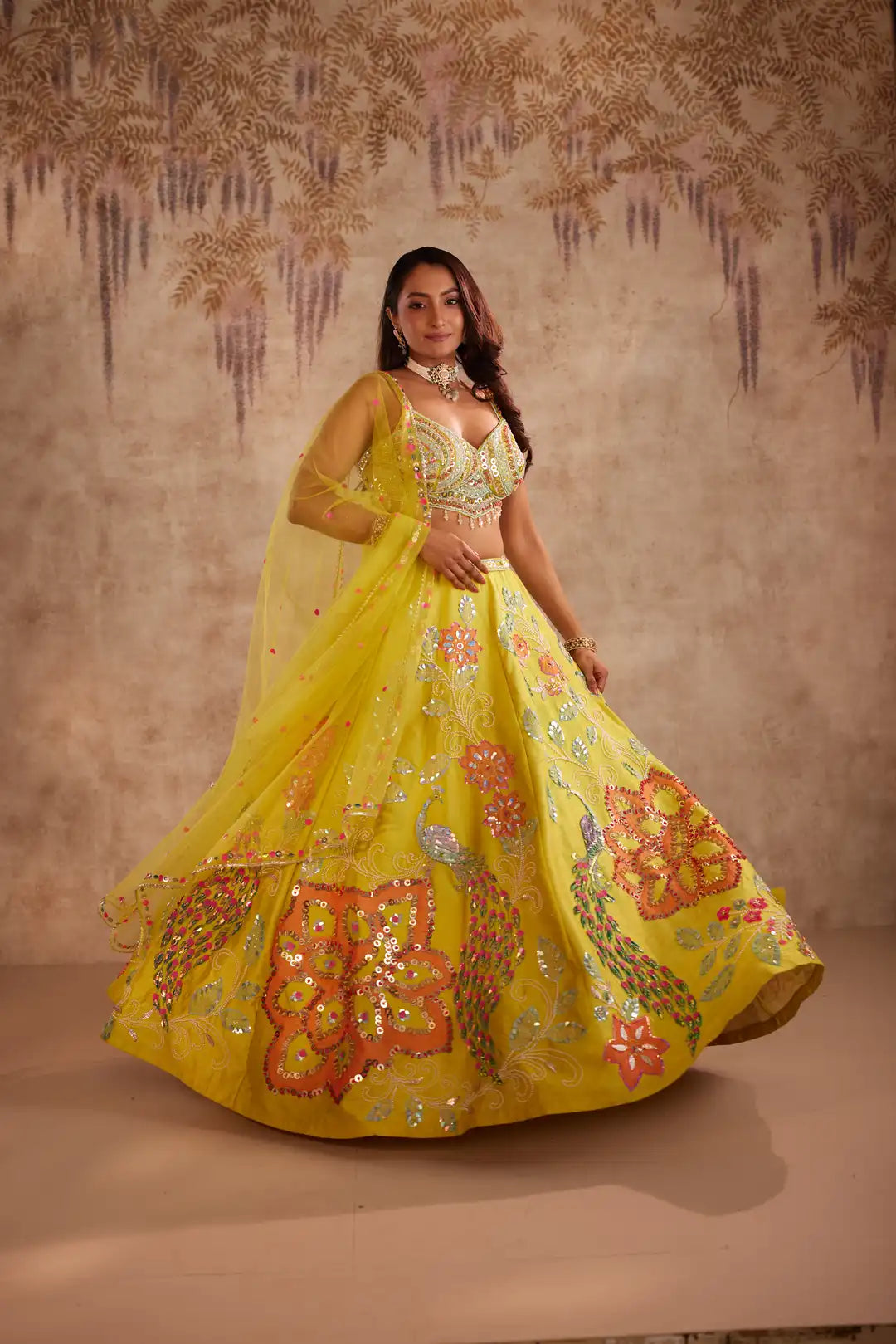 Yellow embroidered lehenga