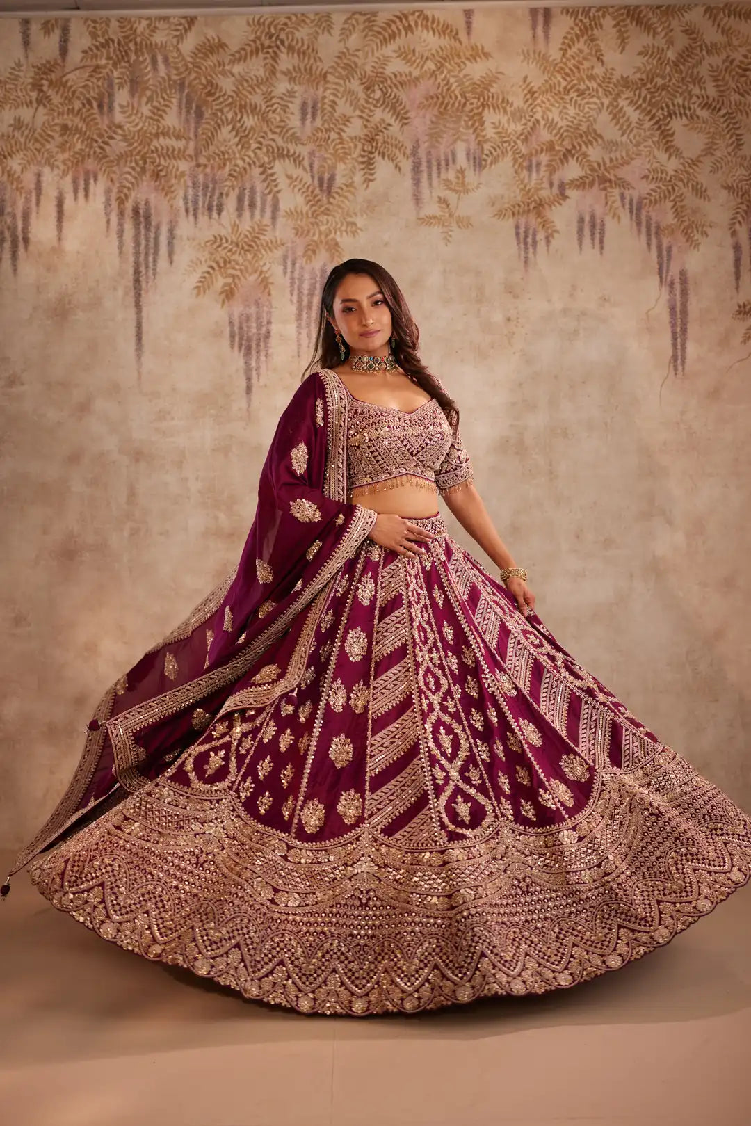 Magenta embroidered lehenga