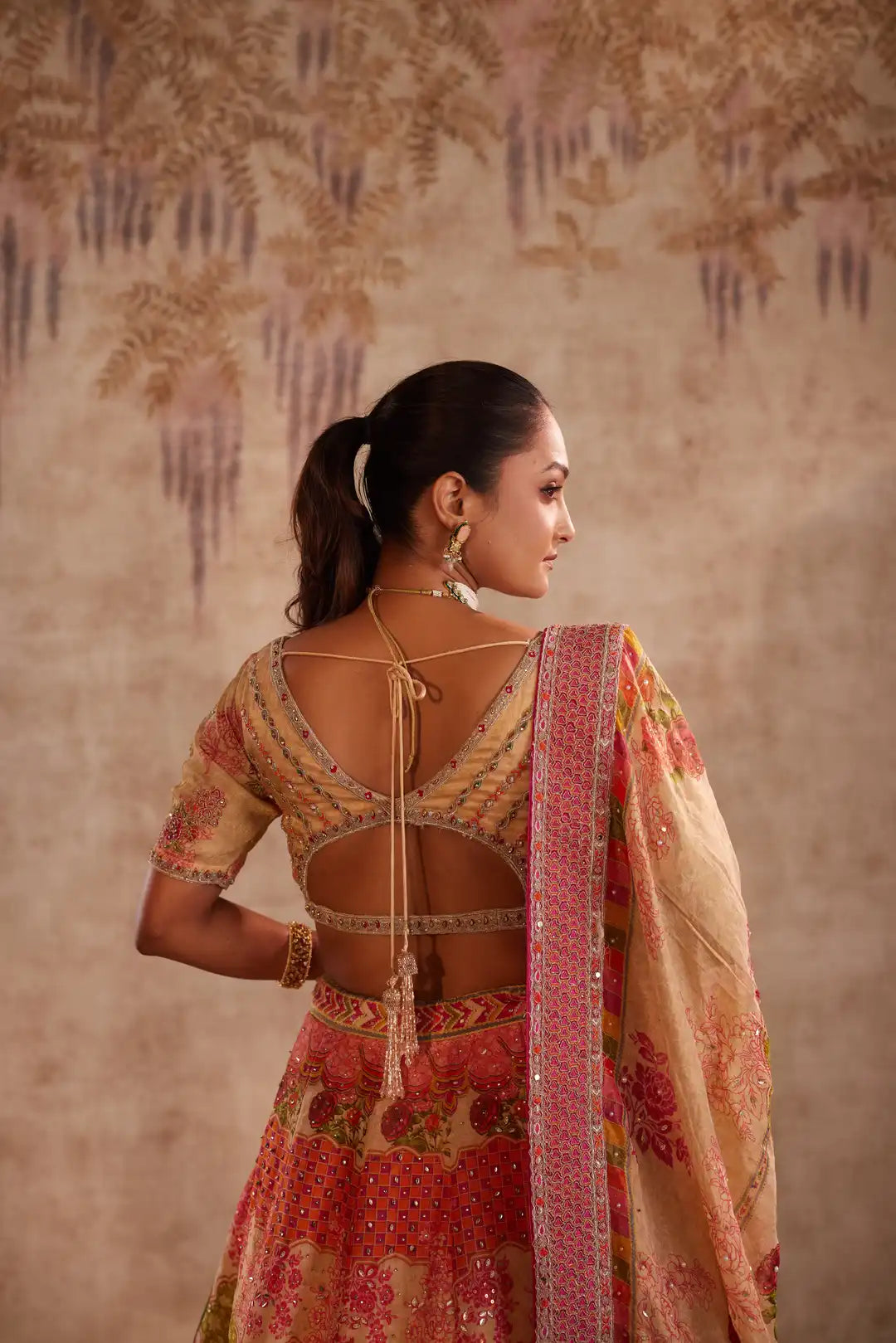 Multicolor Printed Lehenga with Floral Embroidery and Dupatta