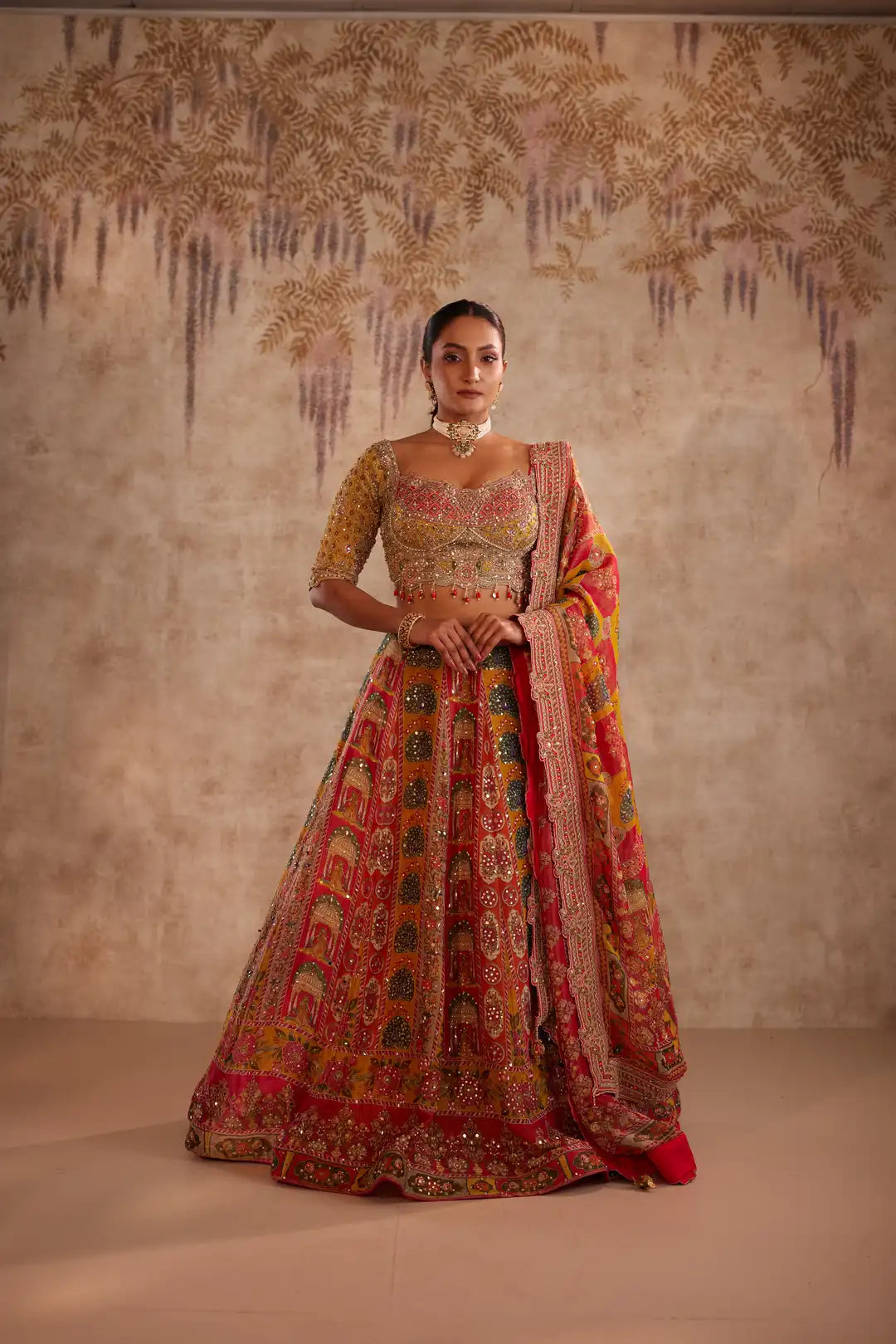Orange printed lehenga