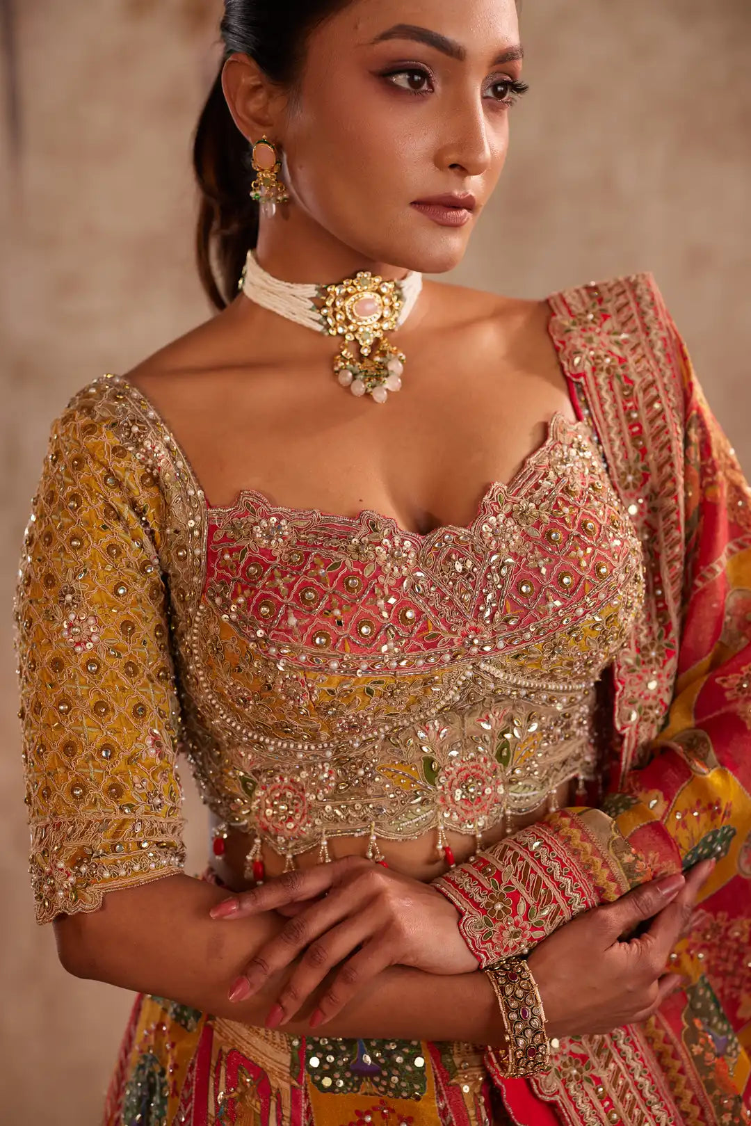 Orange printed lehenga