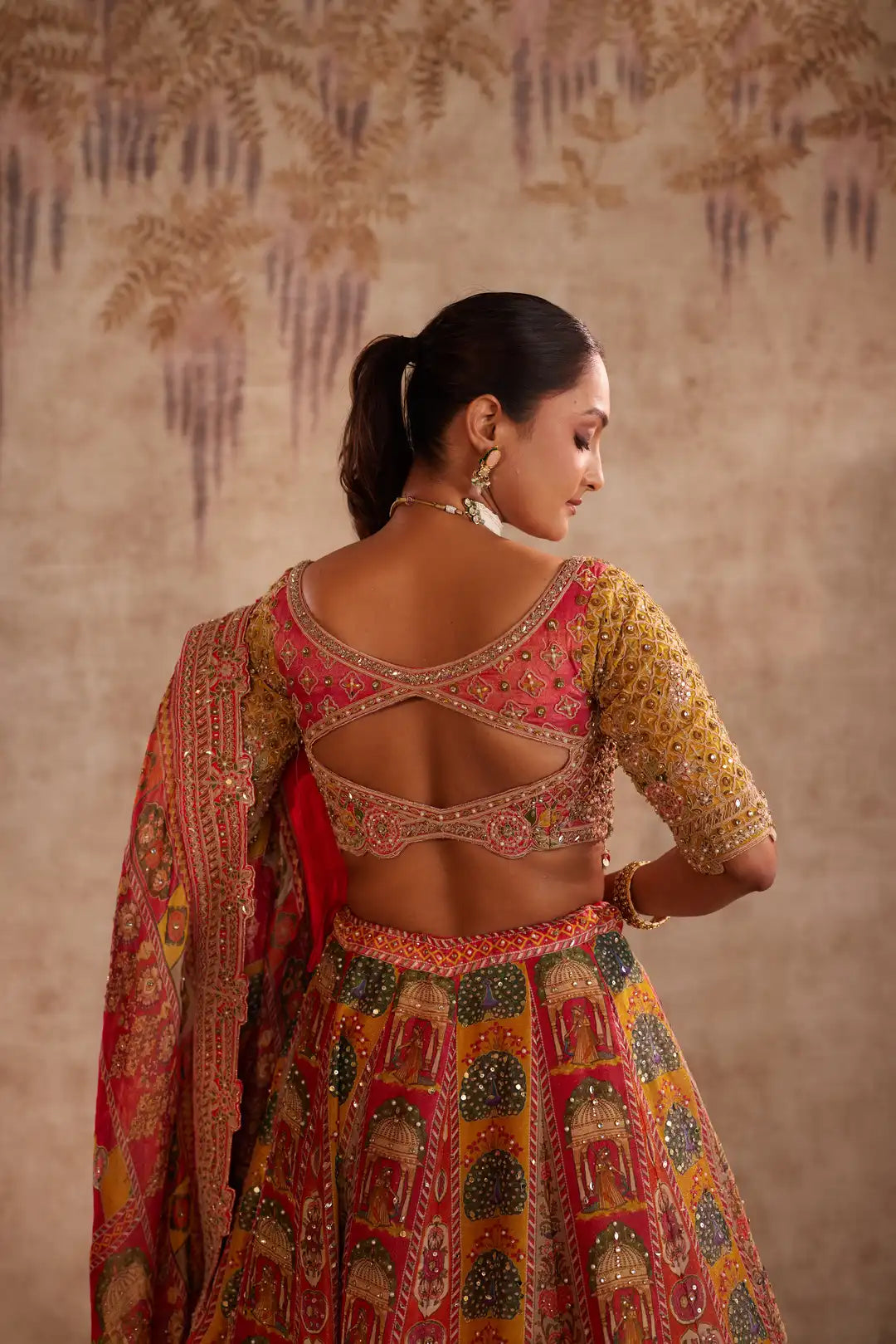 Orange printed lehenga