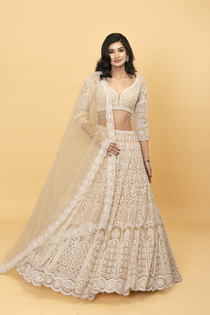 White Pearl Net lehenga