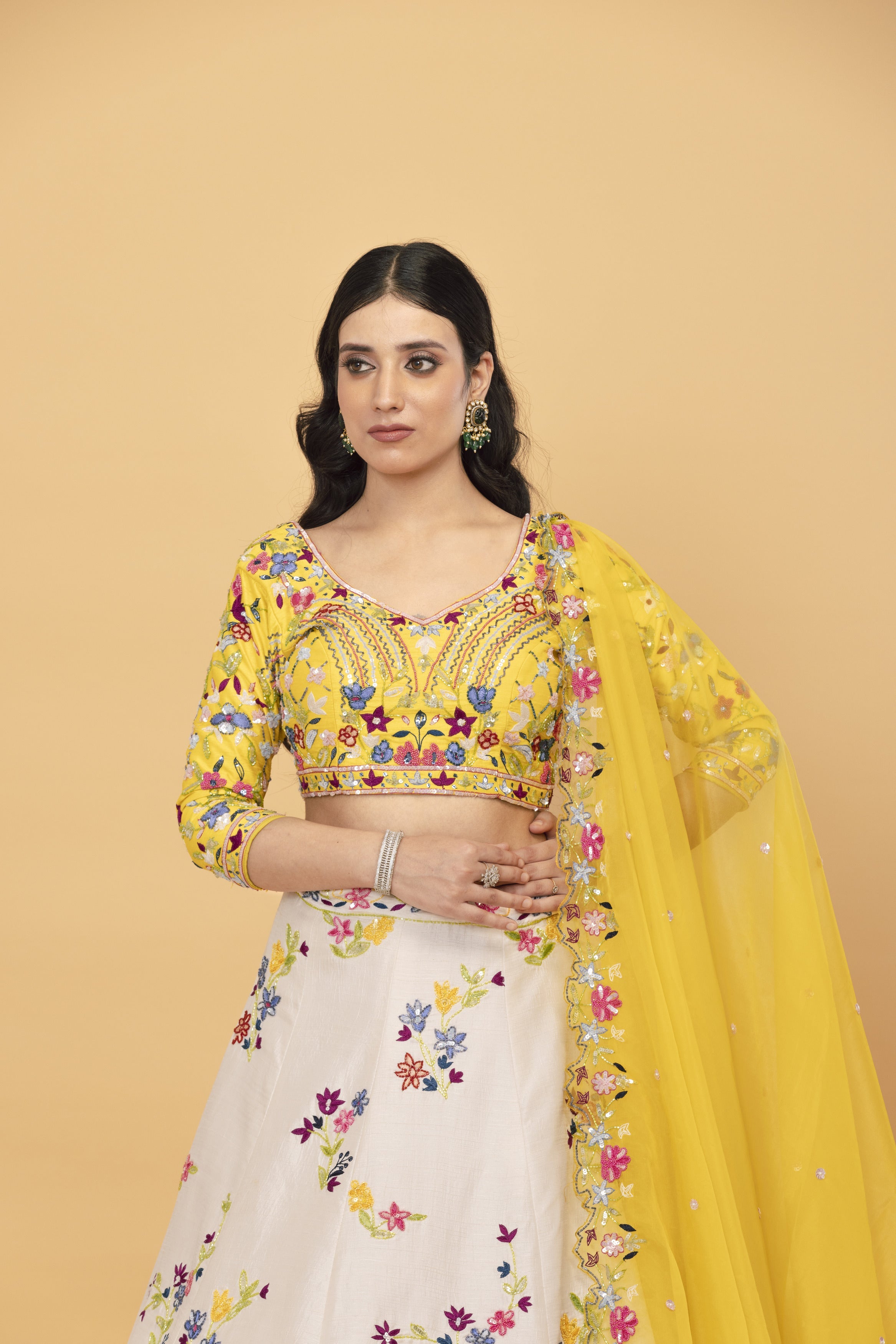 Yellow Net multicolor lehenga