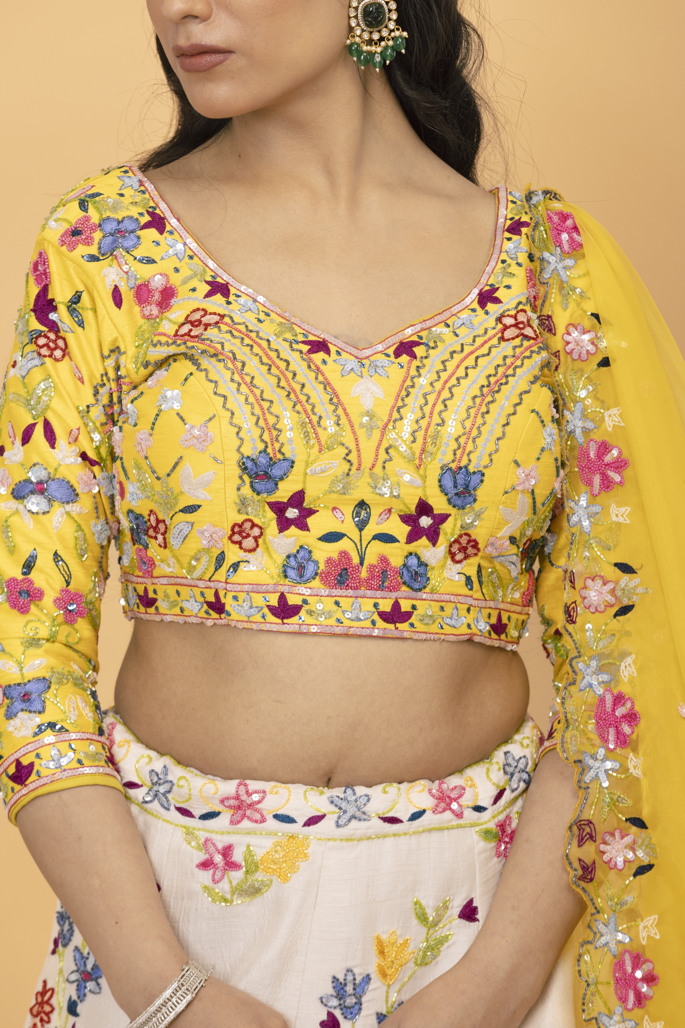 Yellow Net multicolor lehenga