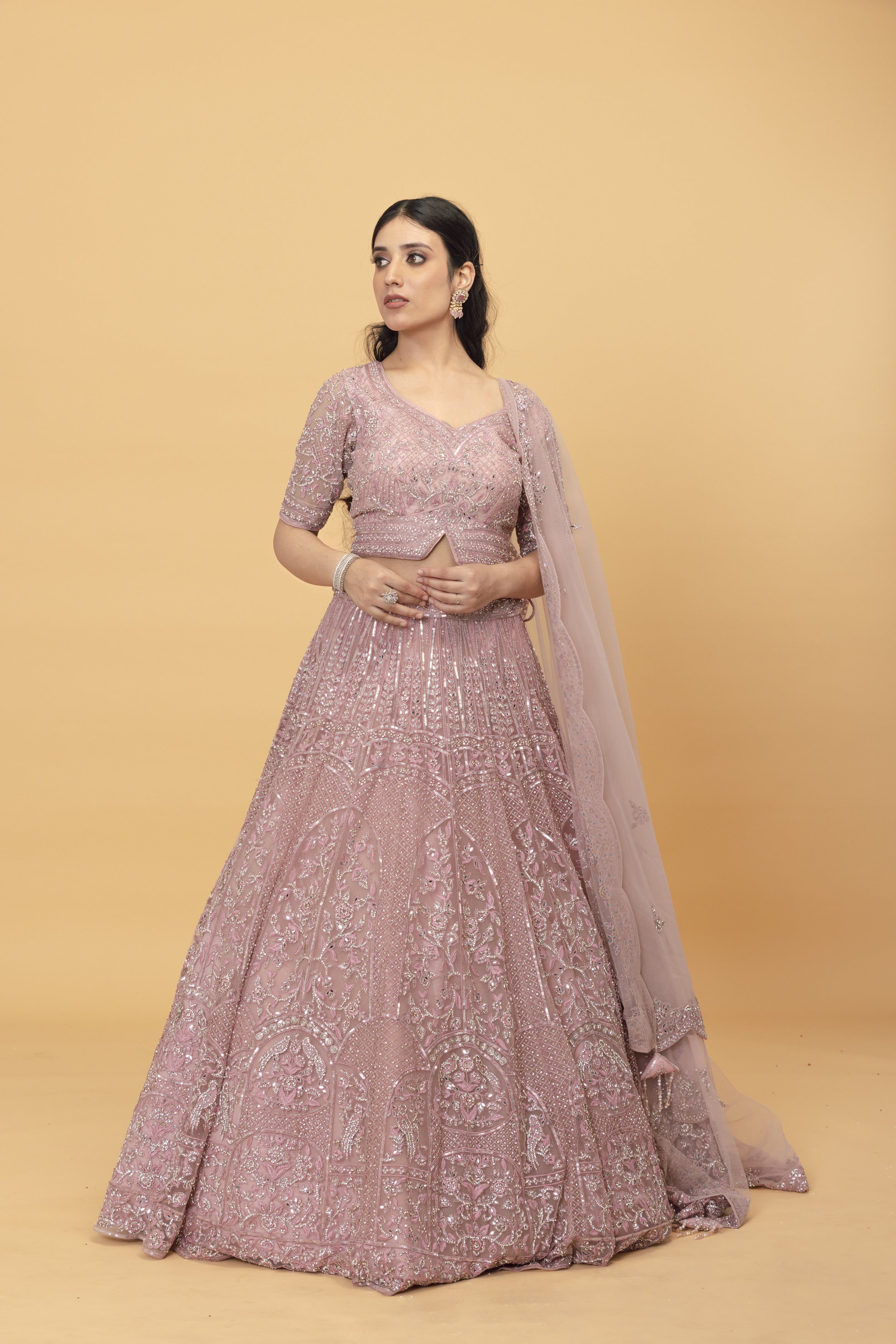Pink Net Sequins lehenga