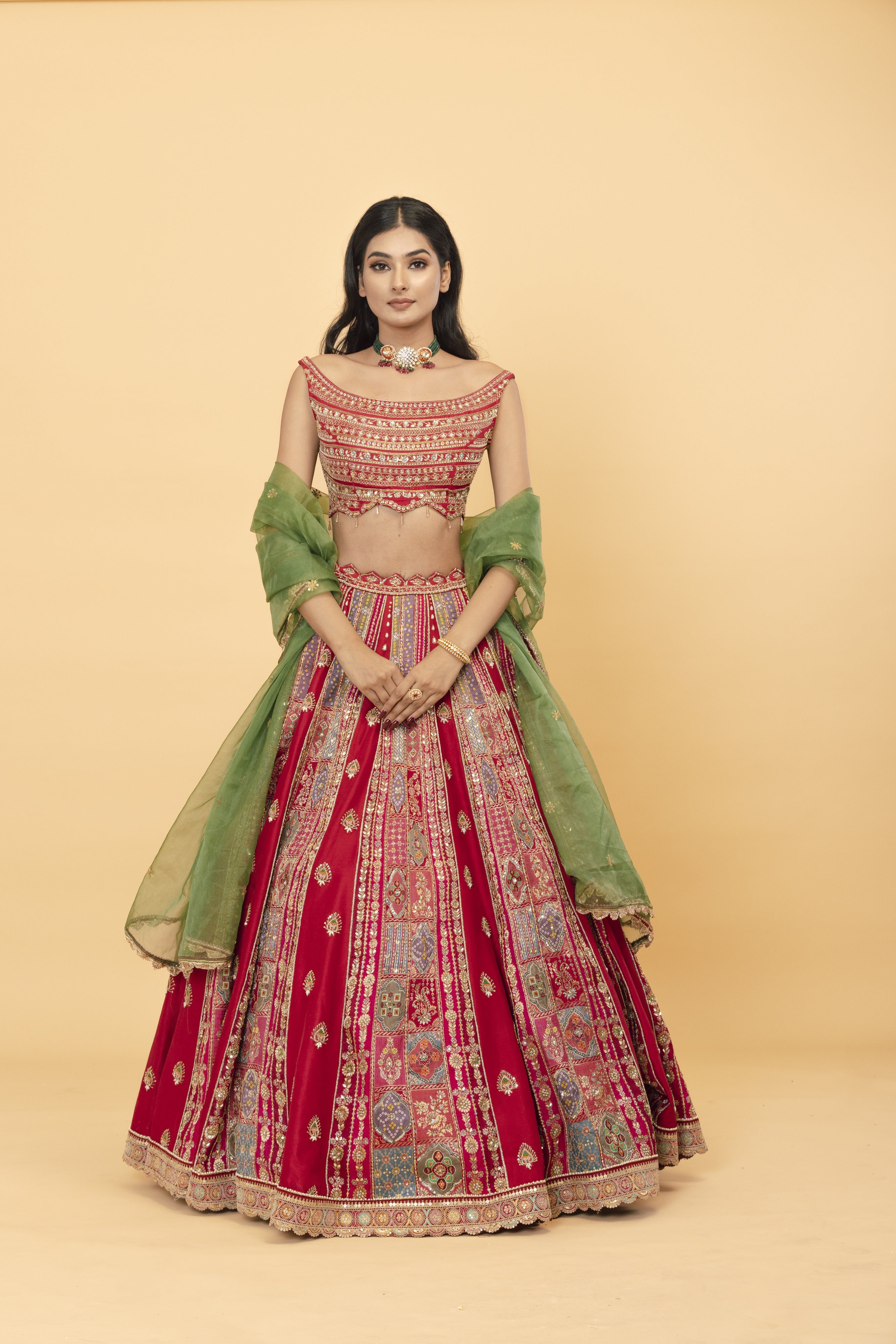 Red Banarsi Silk Lehanga