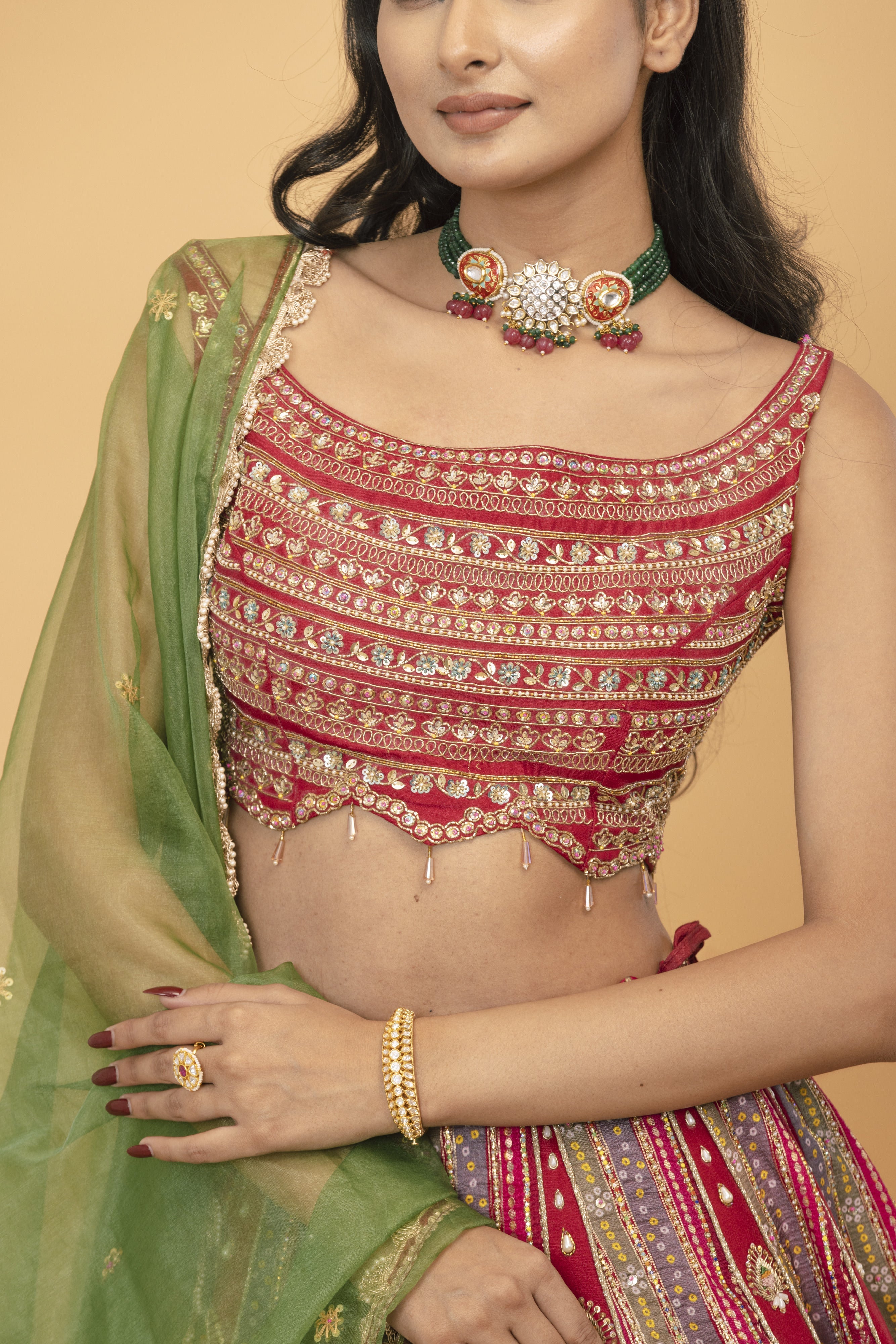 Red Banarsi Silk Lehanga