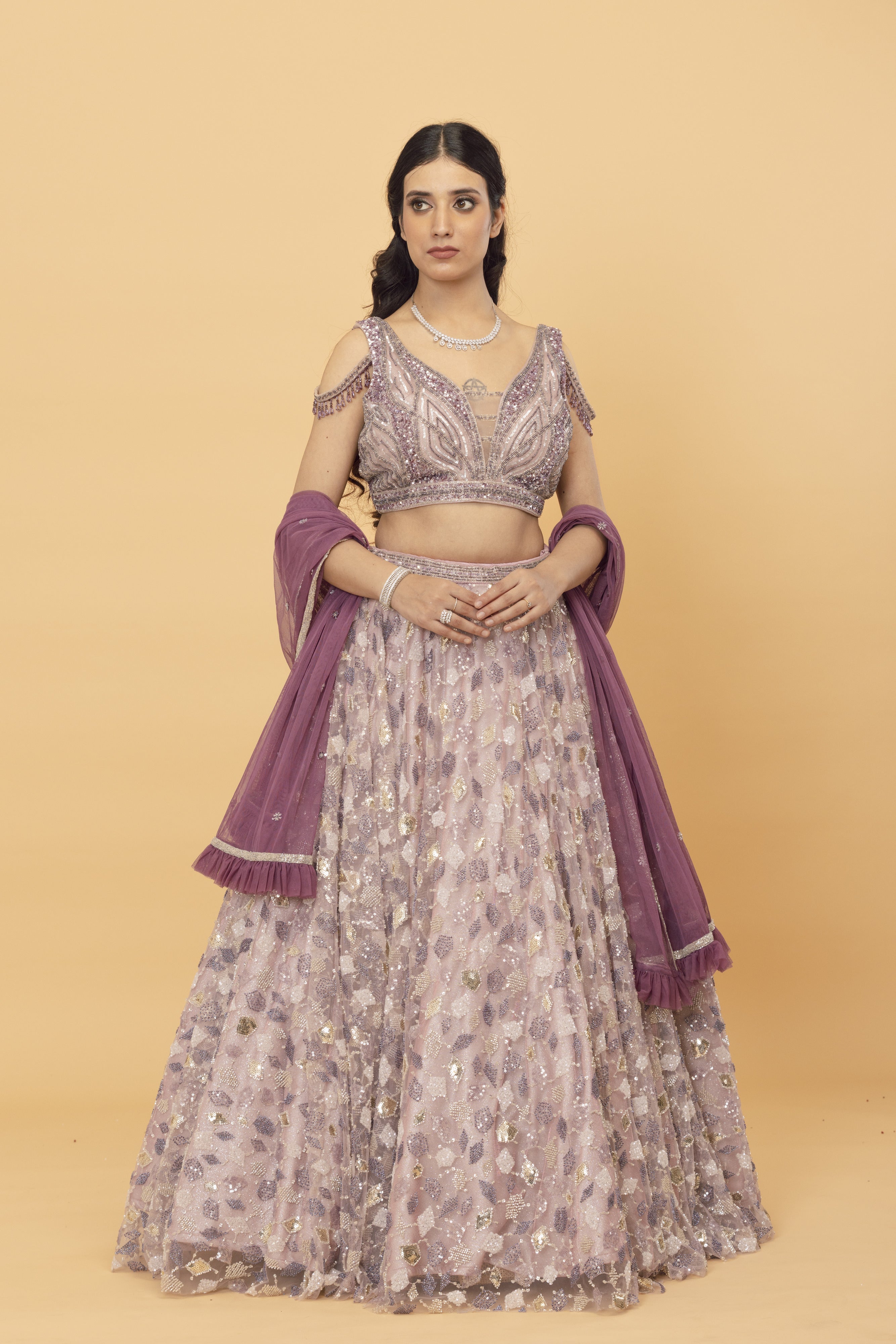 Dust Rose Net Lehanga