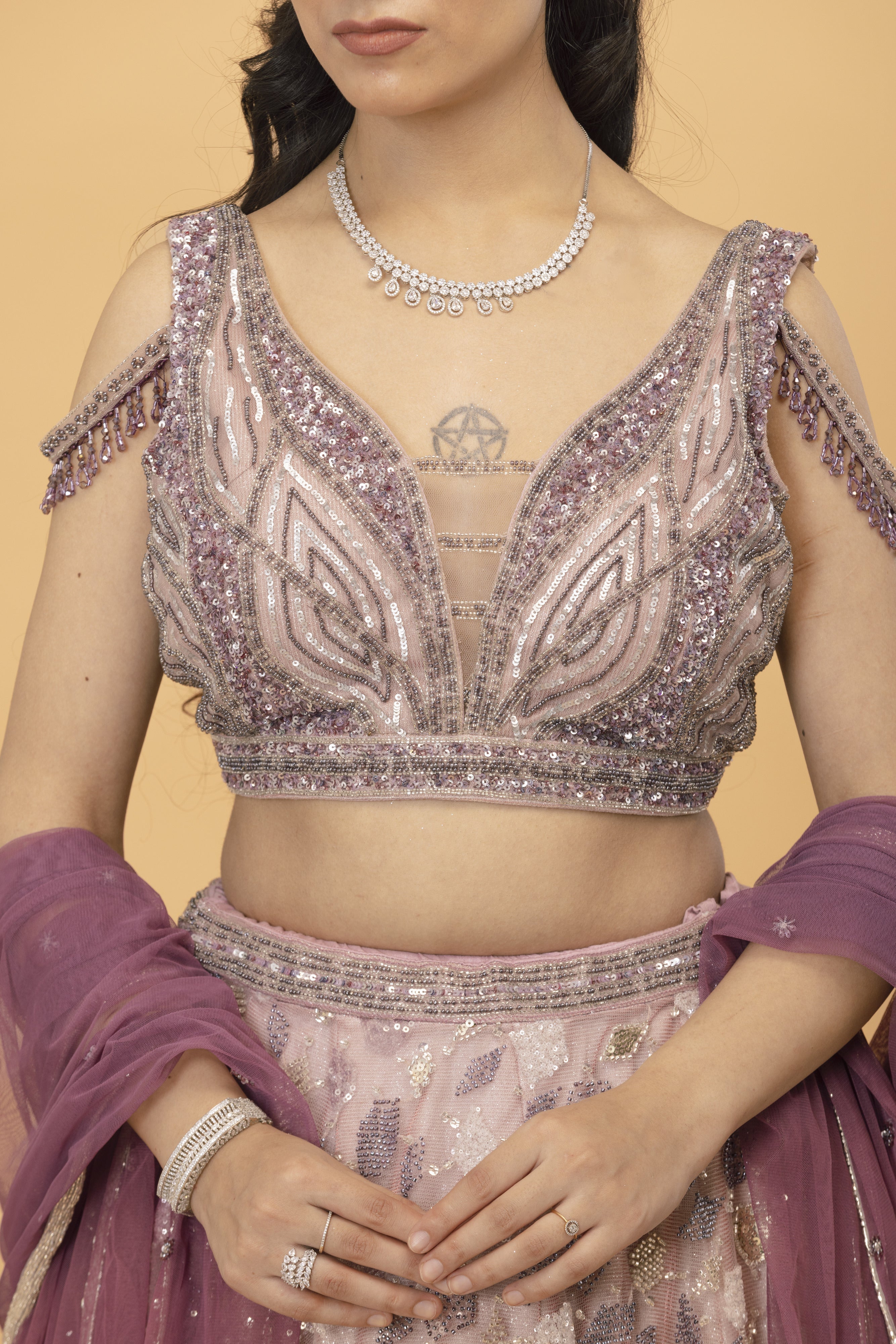 Dust Rose Net Lehanga