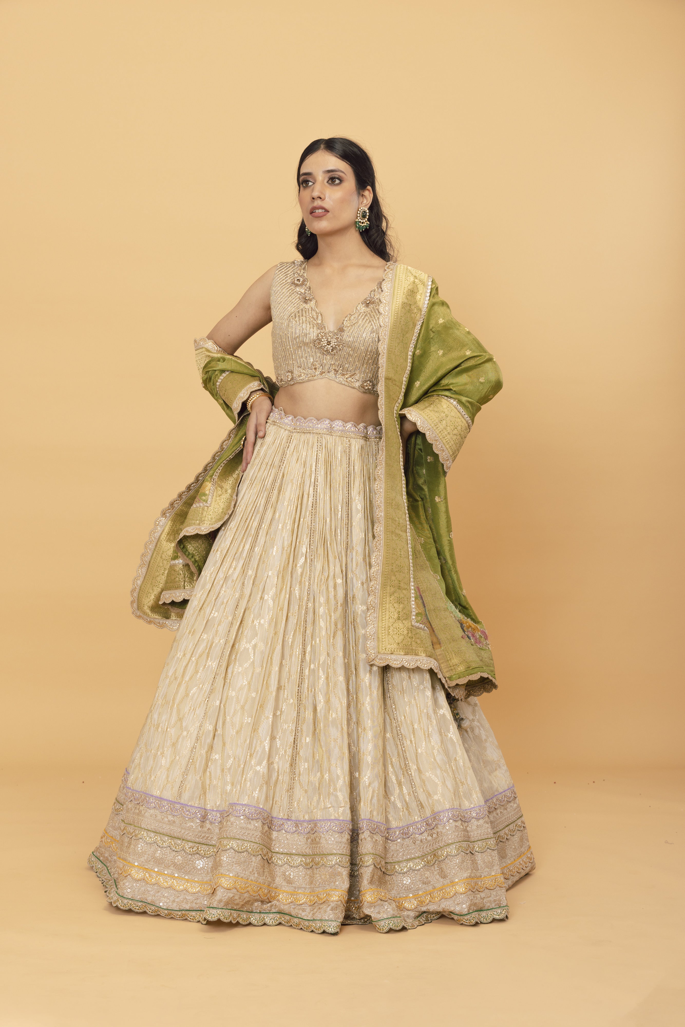 Green brocade lehenga