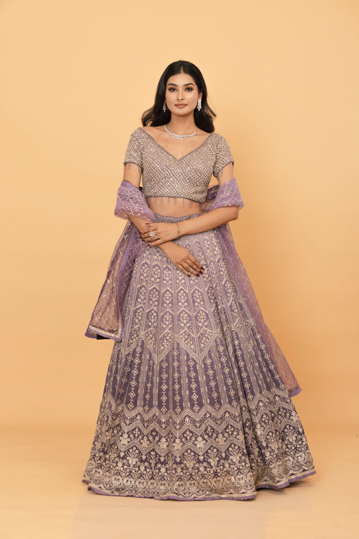 Purple Georgette lehenga with mirrorwork