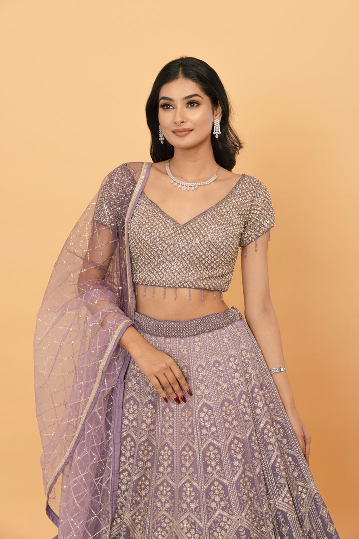 Purple Georgette lehenga with mirrorwork